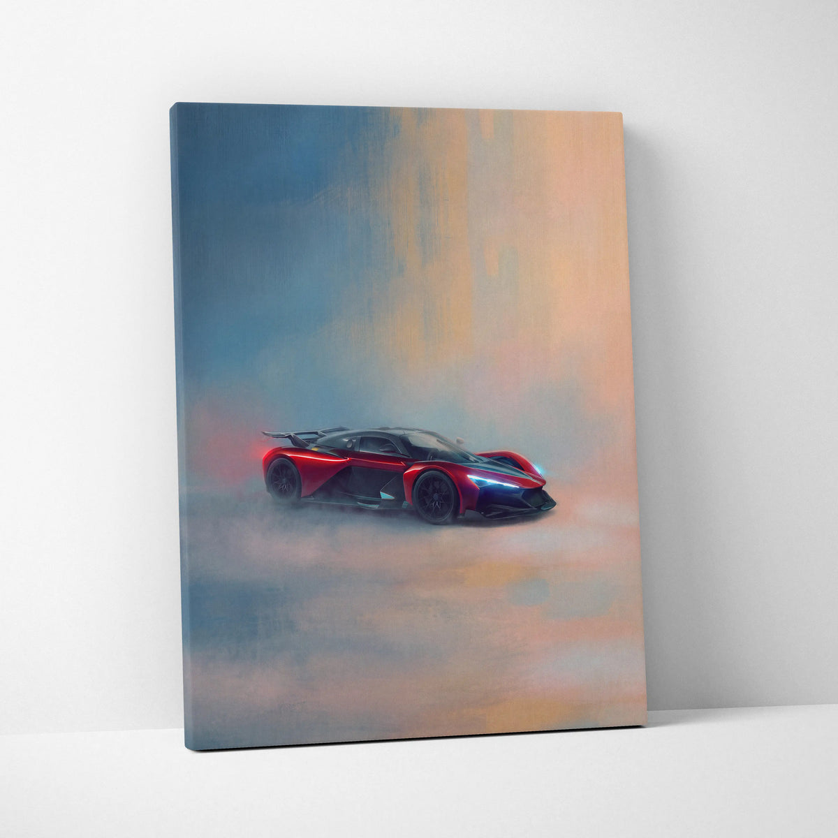 Red and black futuristic sports car painting on canvas zenvo aurora agil inspired premium automotive wall decor