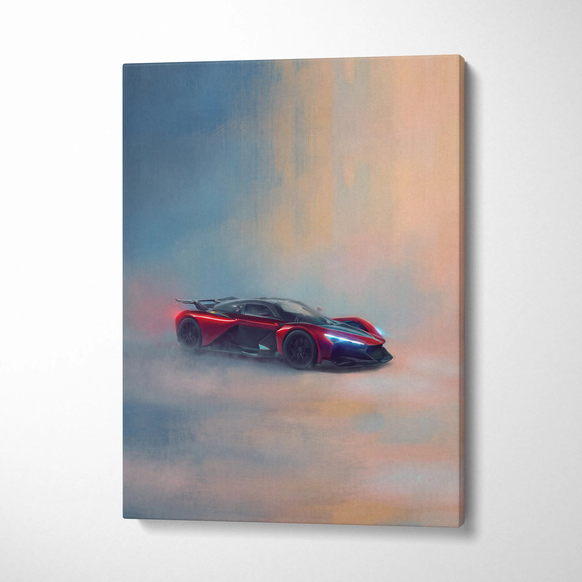 Red and black futuristic zenvo aurora agil inspired sports car canvas art premium automotive wall decor