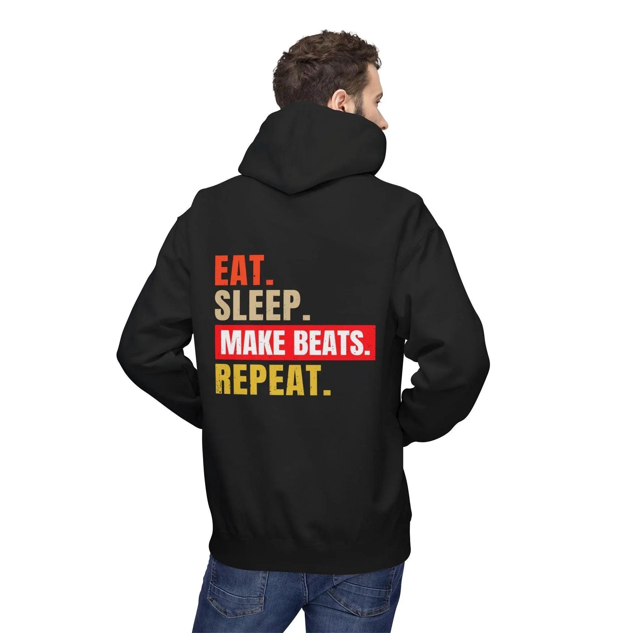 Cozy Music Producer Hoodie: 'Eat. Sleep. Make Beats. Repeat' Fleece Design