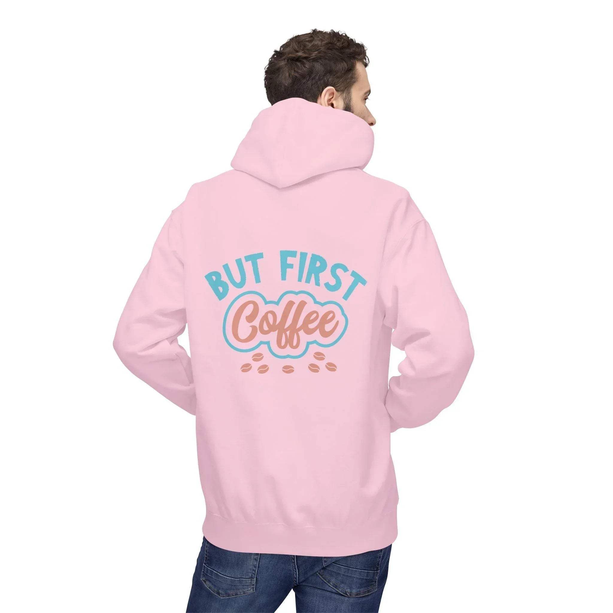 Cozy "But First Coffee" Fleece Hoodie for Coffee Lovers