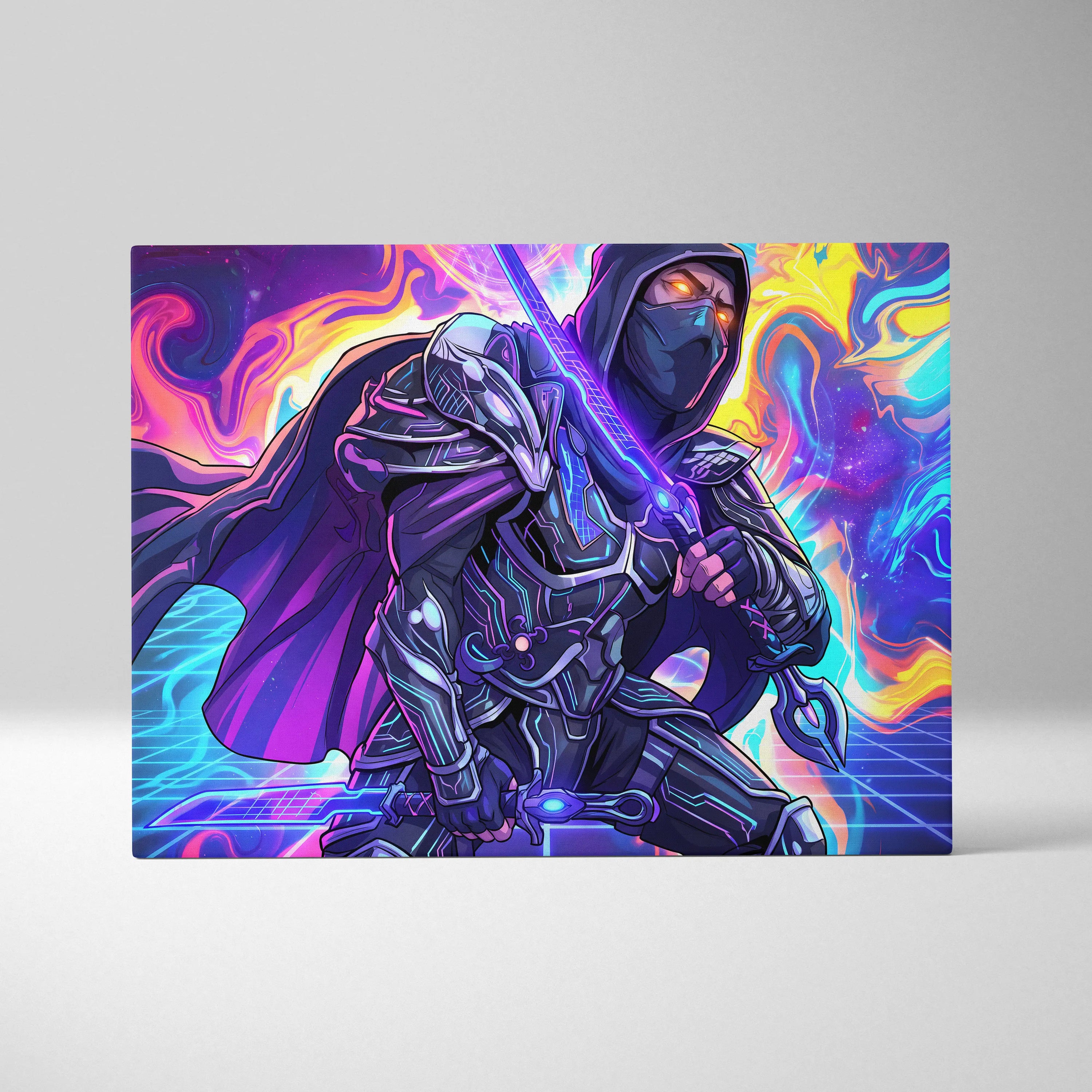 Vaporwave Neon Warrior Canvas - Ninja Warrior Wall Art Neon Pink Blue Living Room Vaporwave Cyberpunk Mood On Canvas