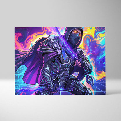 Vaporwave Neon Warrior Canvas - Ninja Warrior Wall Art Neon Pink Blue Living Room Vaporwave Cyberpunk Mood On Canvas