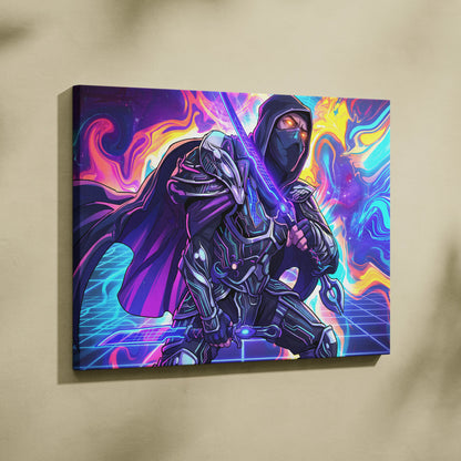 Vaporwave Neon Warrior Canvas - Ninja Warrior Wall Art Neon Pink Blue Living Room Vaporwave Cyberpunk Mood On Canvas