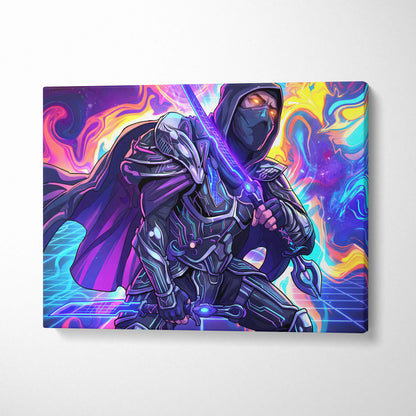 Vaporwave Neon Warrior Canvas - Ninja Warrior Wall Art Neon Pink Blue Living Room Vaporwave Cyberpunk Mood On Canvas