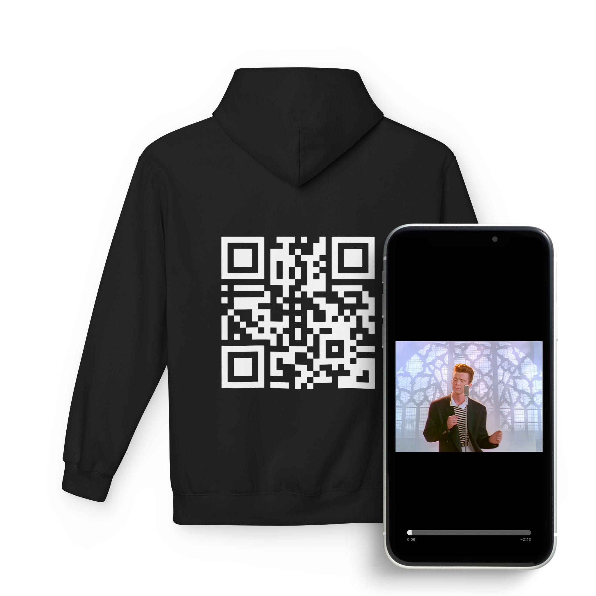 Rickroll QR Code Fleece Hoodie - Fun & Cozy Surprise Apparel - Throttle Designs