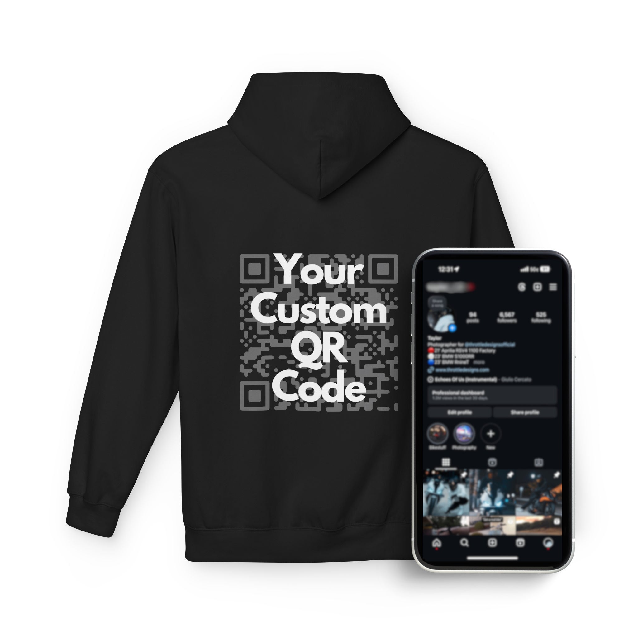 Customizable QR Code Fleece Hoodie for Social Media Engagement - Throttle Designs