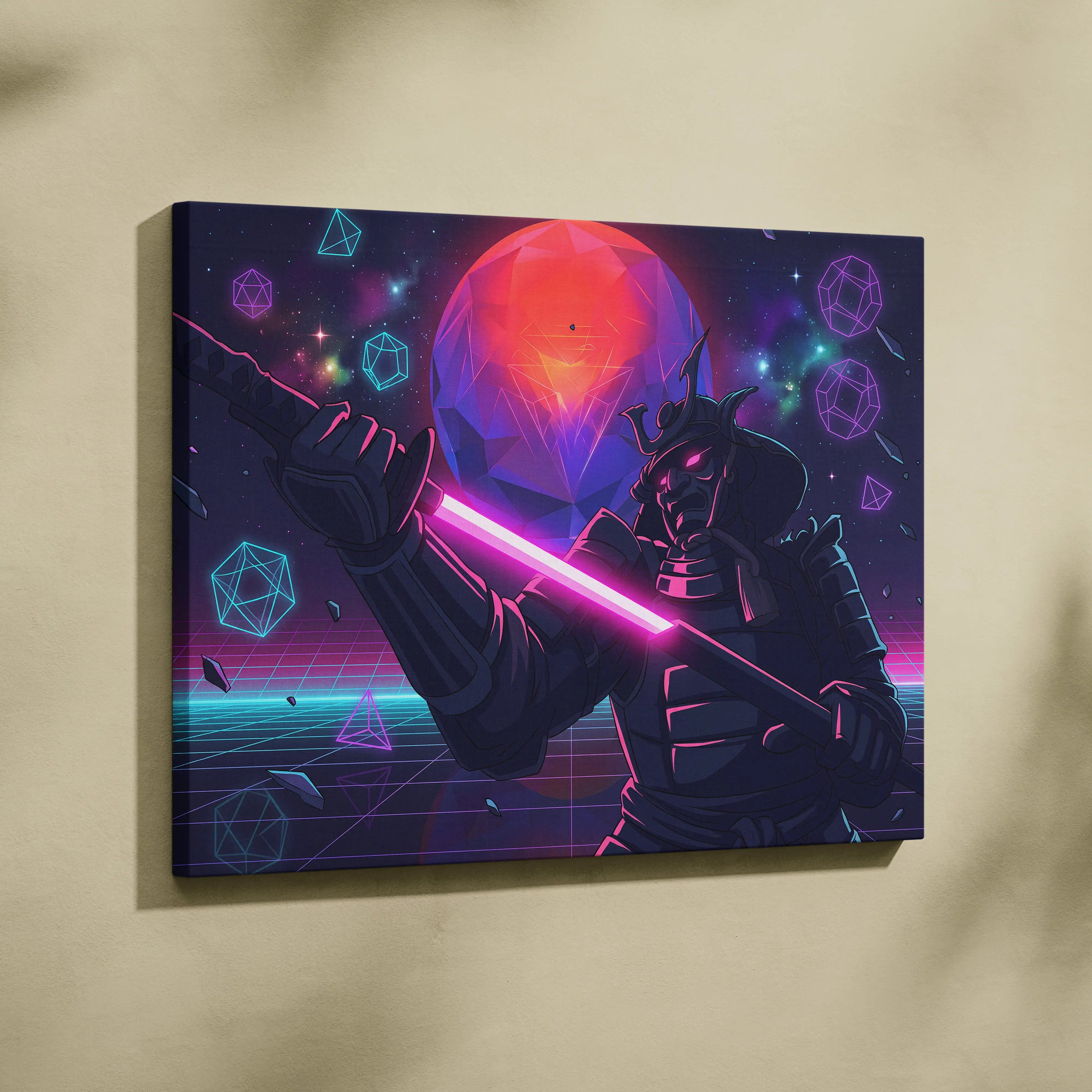 Vaporwave Galaxy Neon Canvas - Vaporwave Scene Neon Pink Purple Blue Living Room Retro Futurism Dreamy Neon Mood