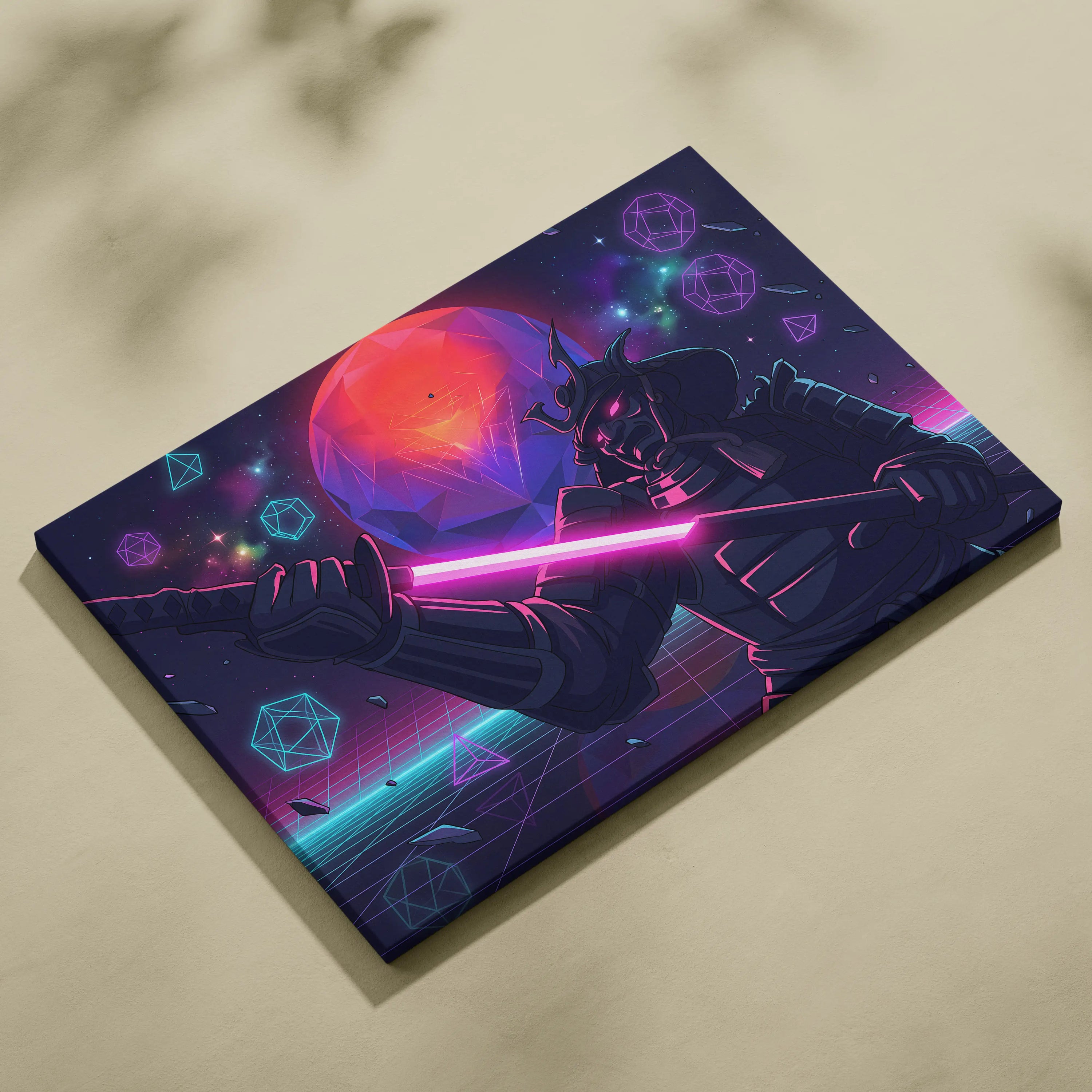 Vaporwave Galaxy Neon Canvas - Vaporwave Scene Neon Pink Purple Blue Living Room Retro Futurism Dreamy Neon Mood