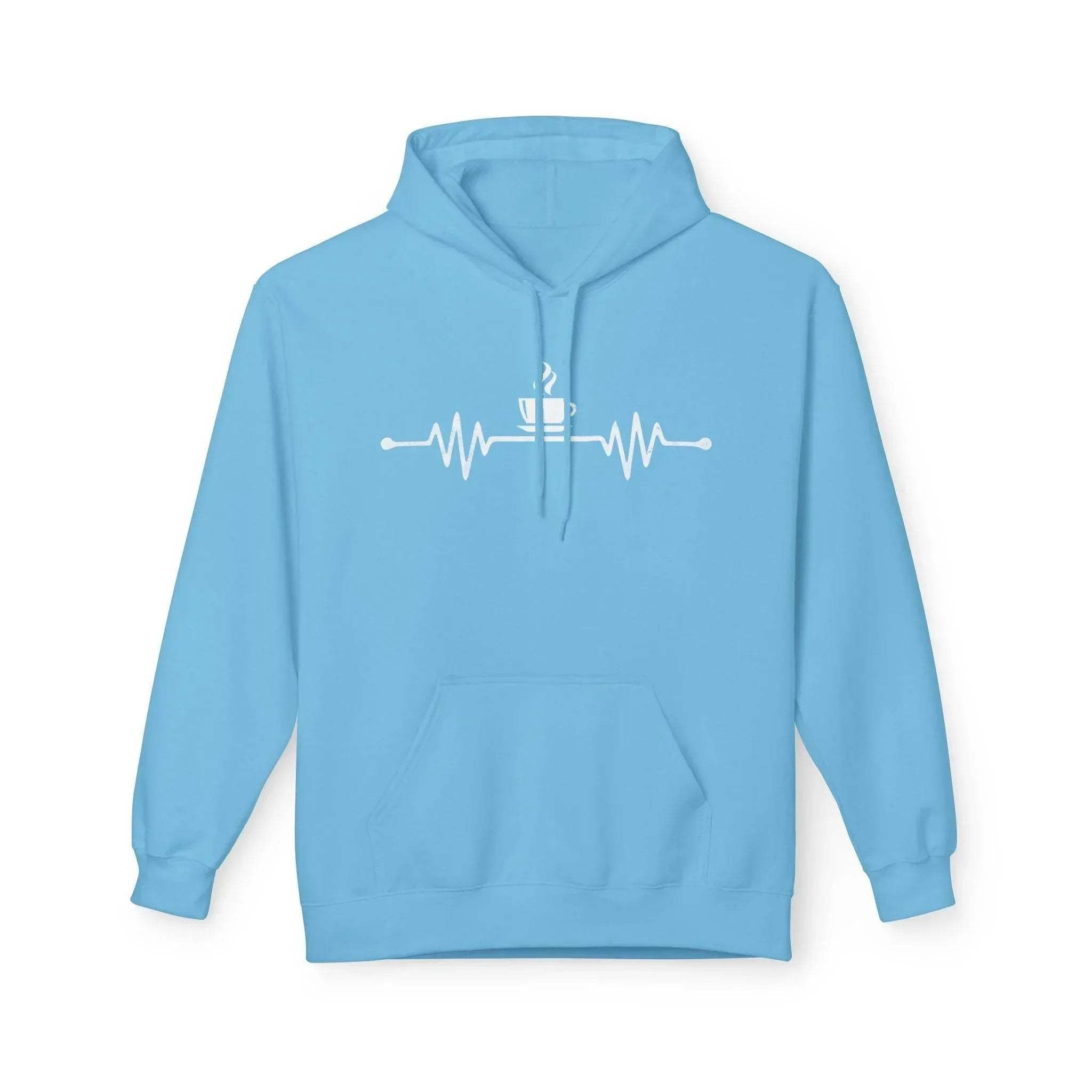 Cozy Coffee Lover's Fleece Hoodie – Heartbeat Design for Ultimate Comfort