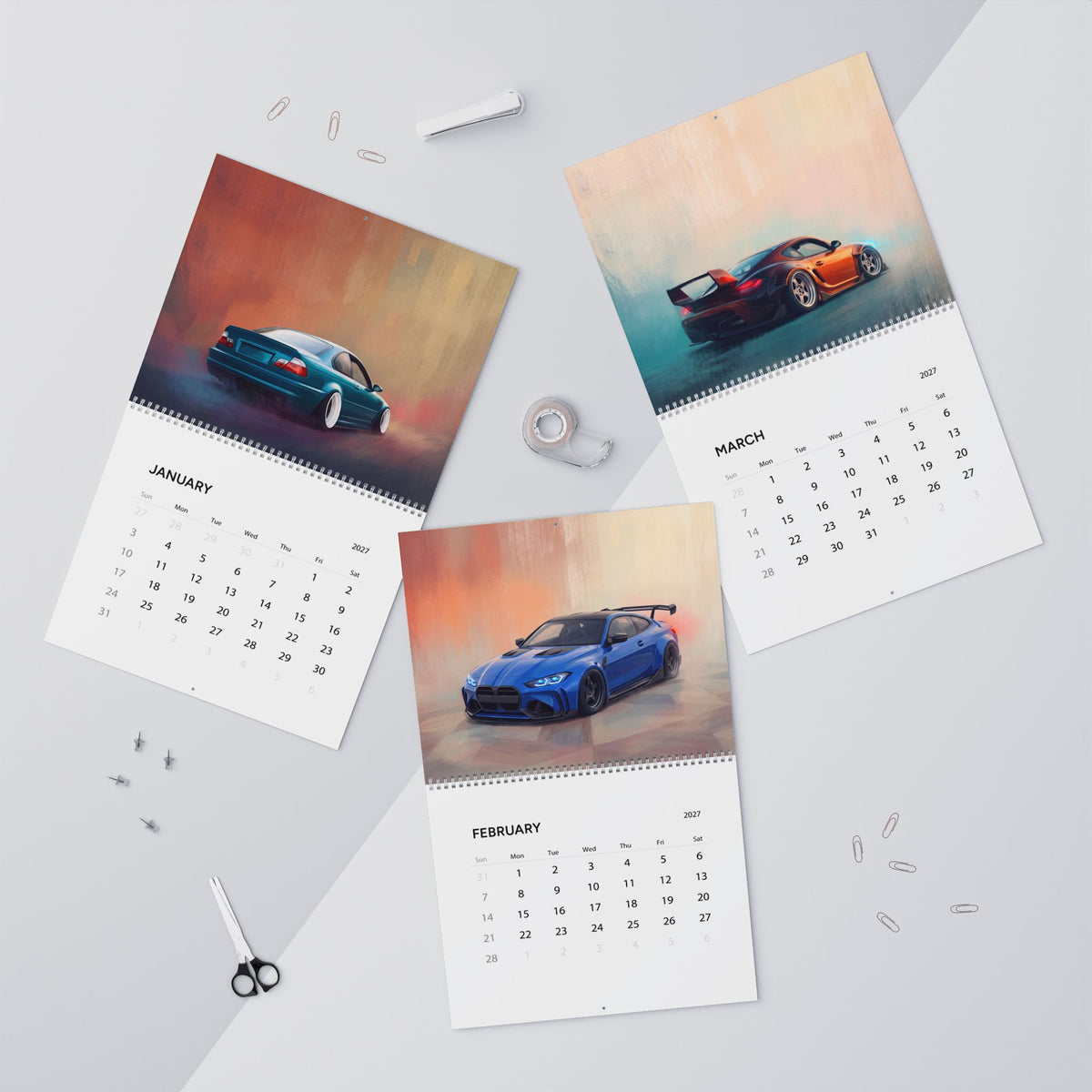 2027 Euro Car Artwork Calendar | Sports Car Wall Calendar