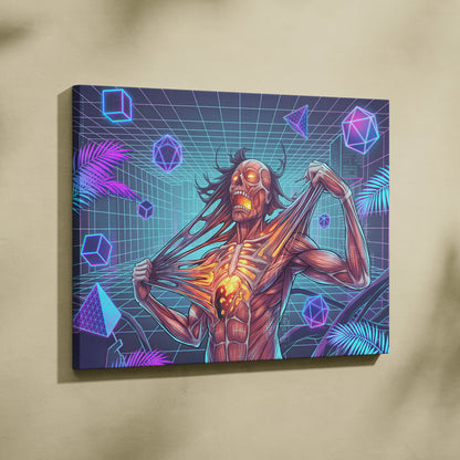 Vaporwave Neon Canvas Fantasy - Vaporwave Neon Colors Living Room Wall Art Retro Futurism Moody Atmosphere Canvas Print