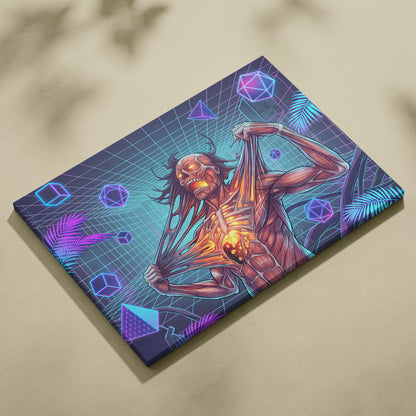 Vaporwave Neon Canvas Fantasy - Vaporwave Neon Colors Living Room Wall Art Retro Futurism Moody Atmosphere Canvas Print