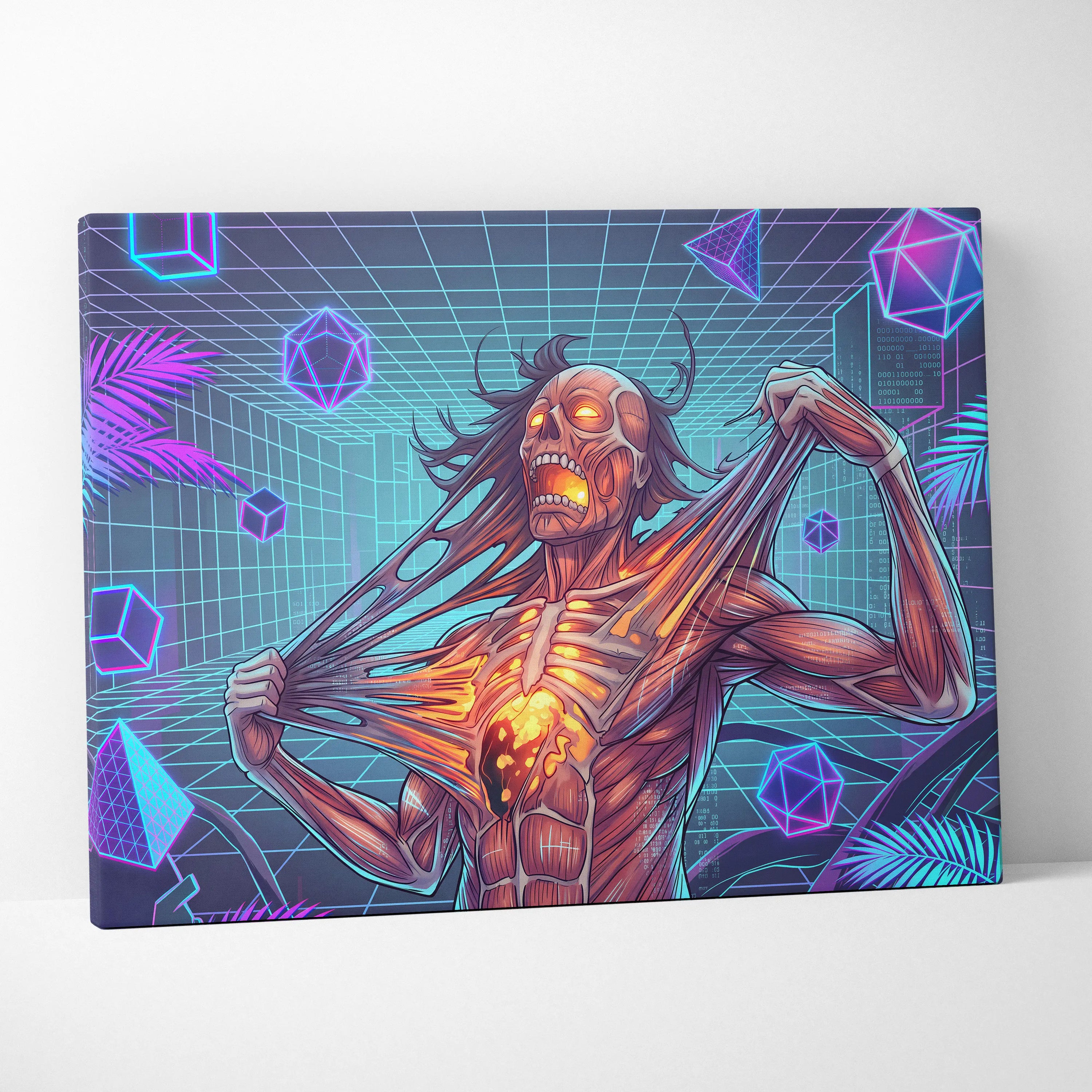 Vaporwave Neon Canvas Fantasy - Vaporwave Neon Colors Living Room Wall Art Retro Futurism Moody Atmosphere Canvas Print