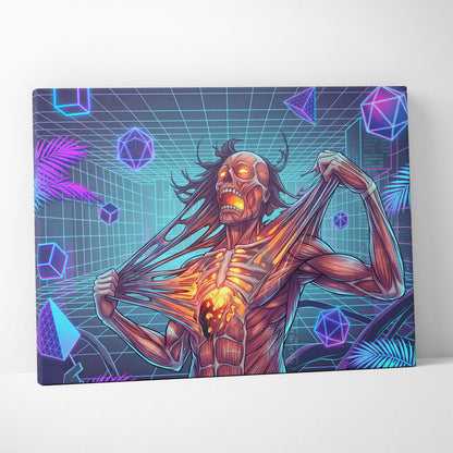 Vaporwave Neon Canvas Fantasy - Vaporwave Neon Colors Living Room Wall Art Retro Futurism Moody Atmosphere Canvas Print