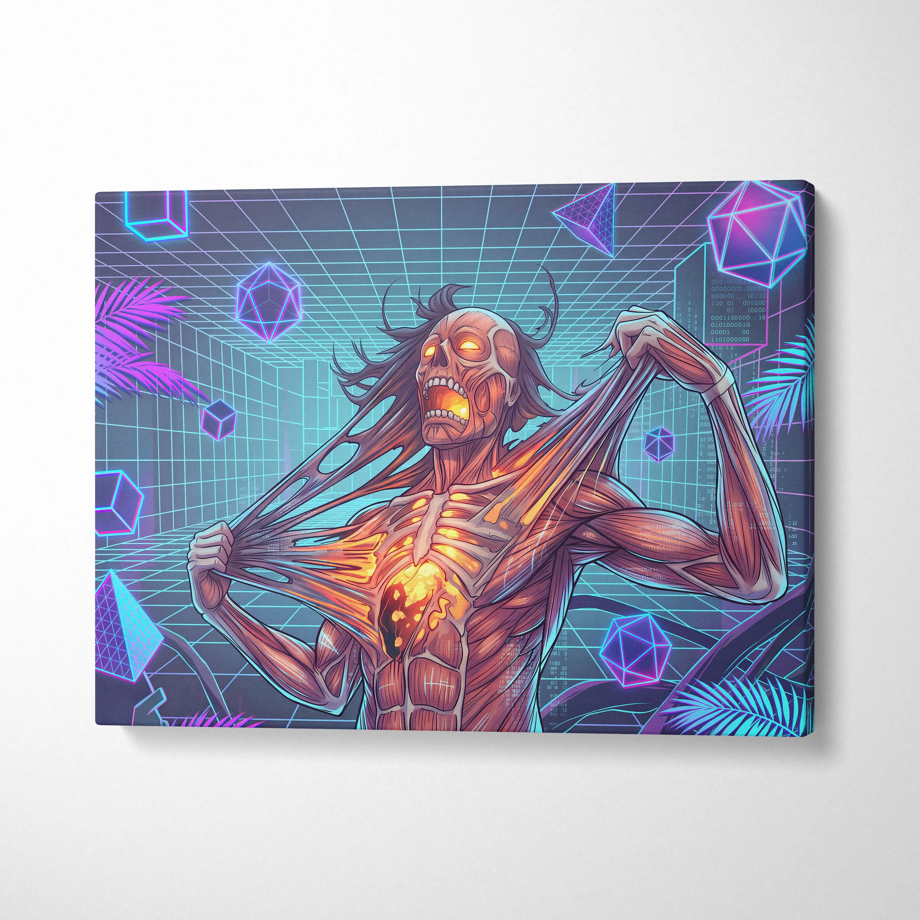 Vaporwave Neon Canvas Fantasy - Vaporwave Neon Colors Living Room Wall Art Retro Futurism Moody Atmosphere Canvas Print