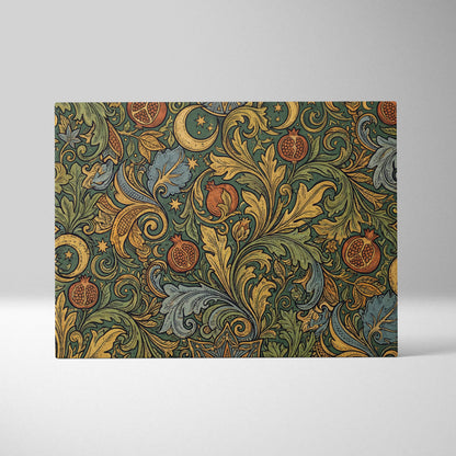 Elegant ornate botanical scrollwork canvas wall art in gold, sage green, teal