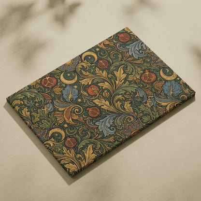 Elegant ornate botanical scrollwork canvas wall art in gold, sage green, teal