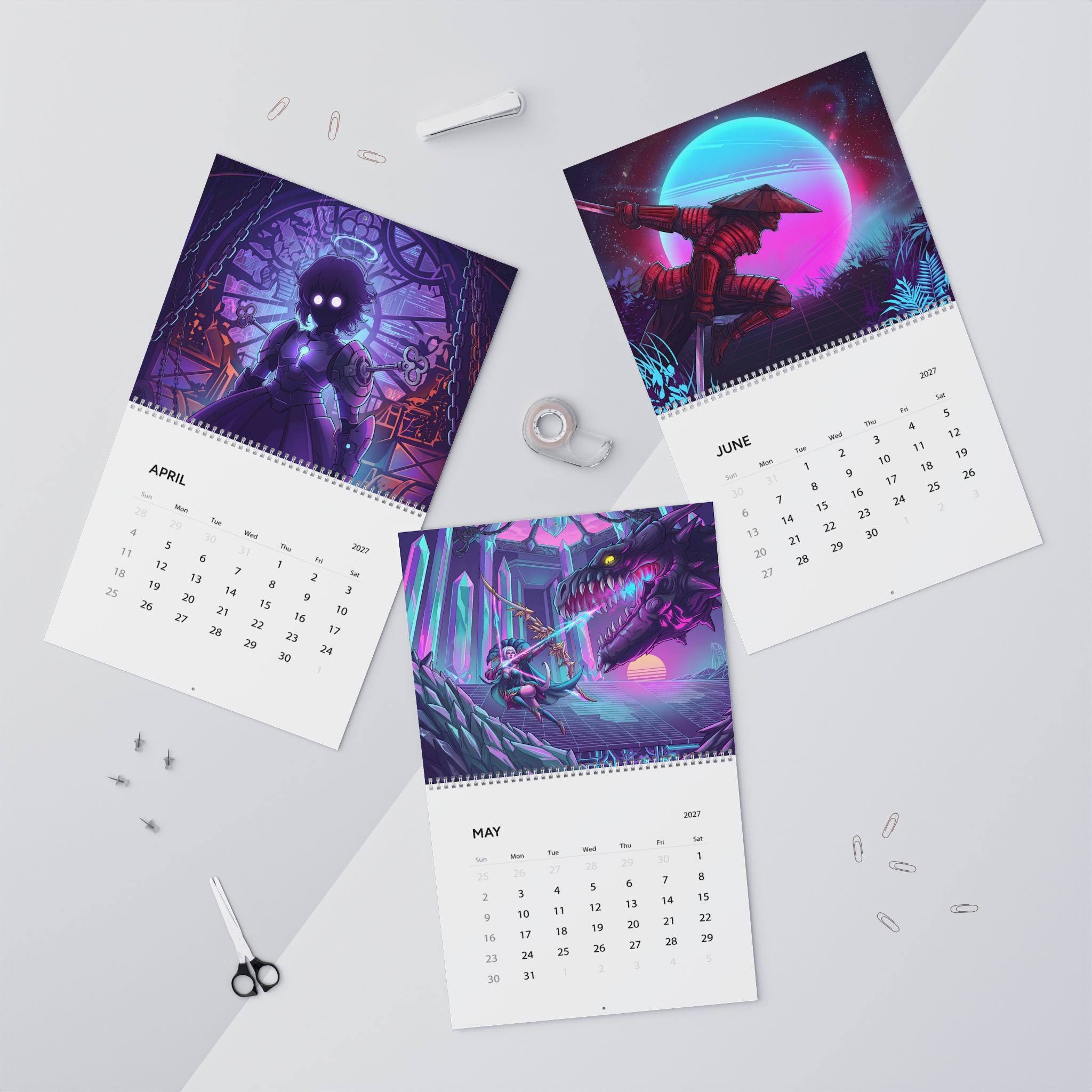 2027 Neon Fantasy Artwork Calendar – Vaporwave Inspired Retro Futuristic Art