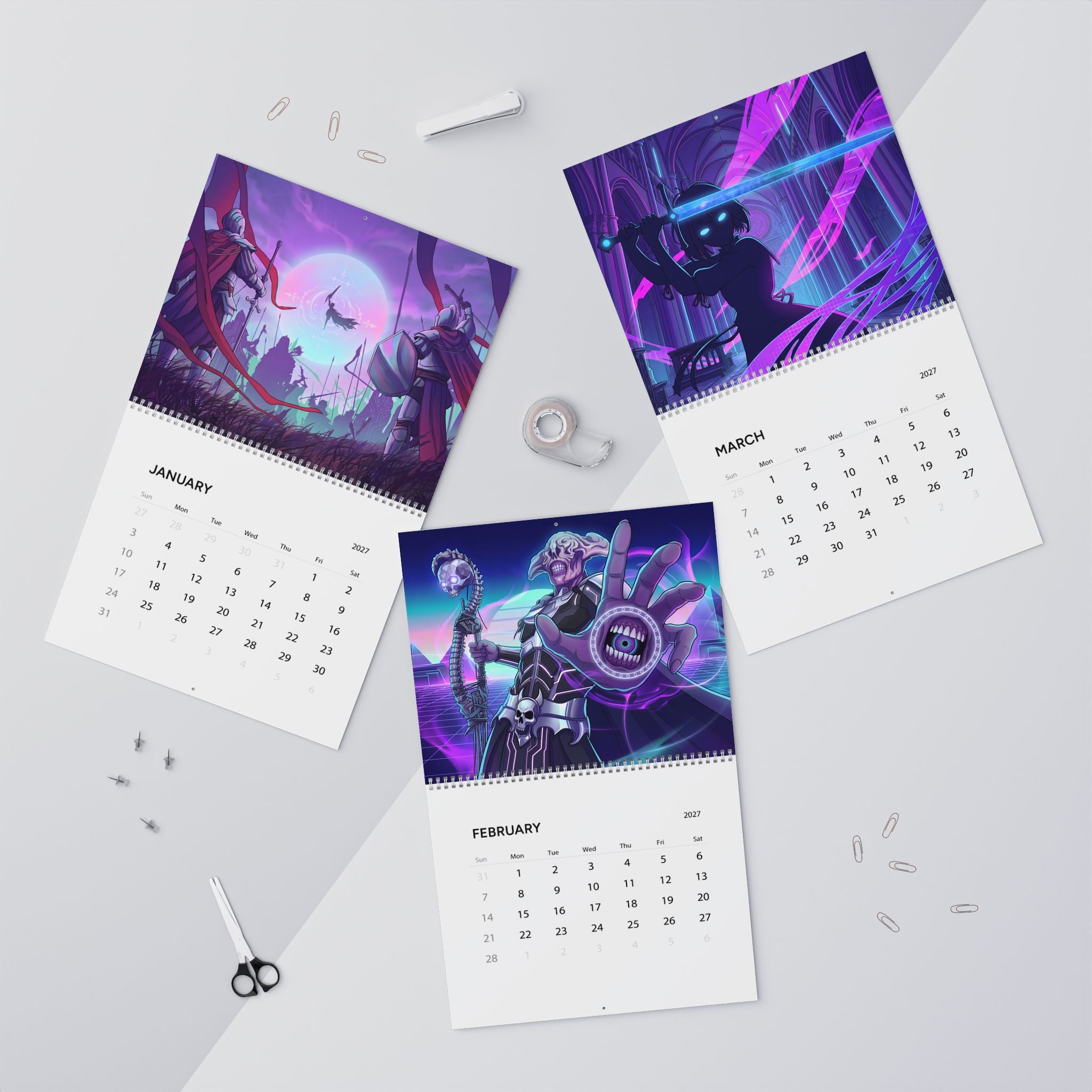 2027 Retro Futuristic Fantasy Wall Calendar – Vaporwave Neon Artwork Collection
