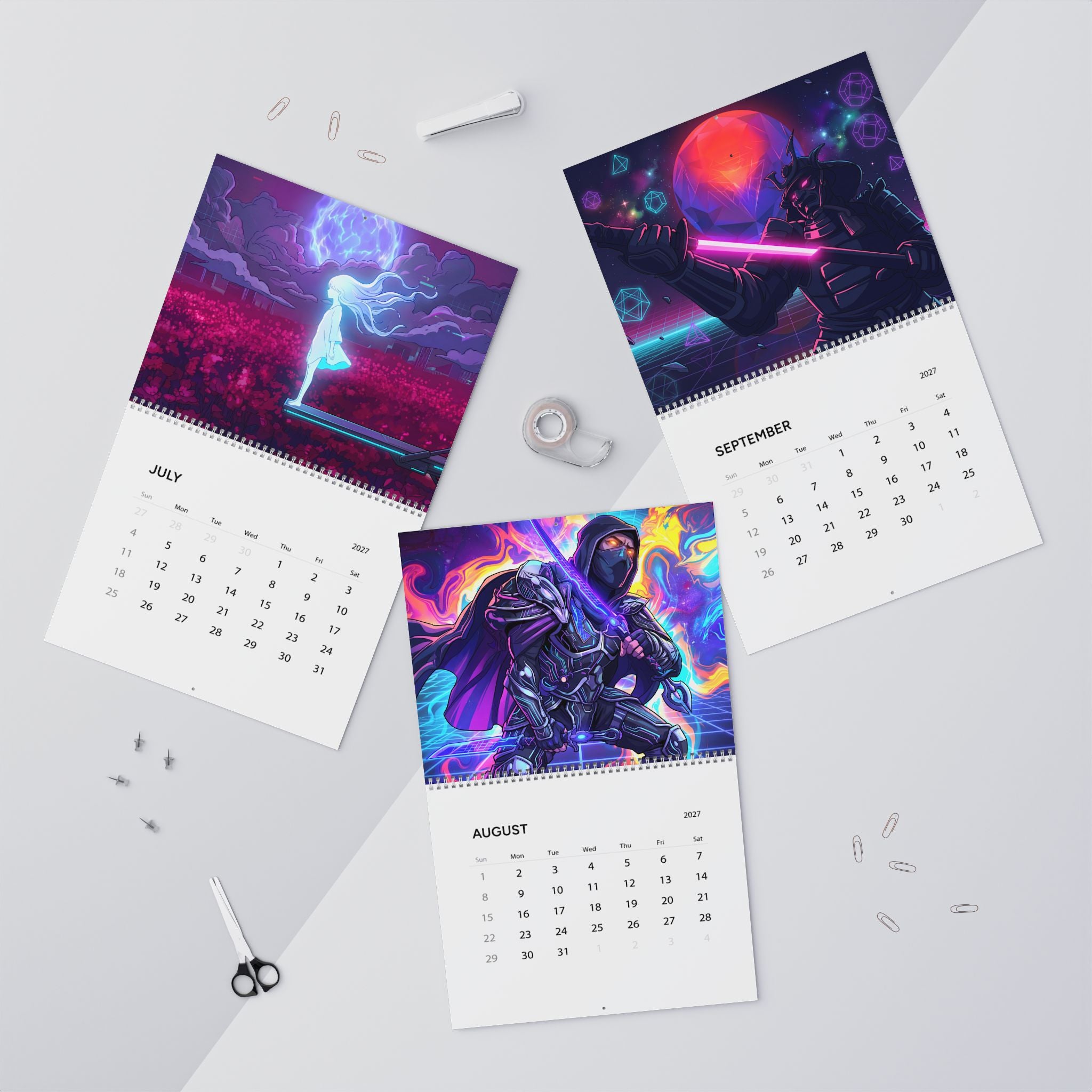 2027 Fantasy Artwork Wall Calendar – Vaporwave Inspired Neon Art Collection