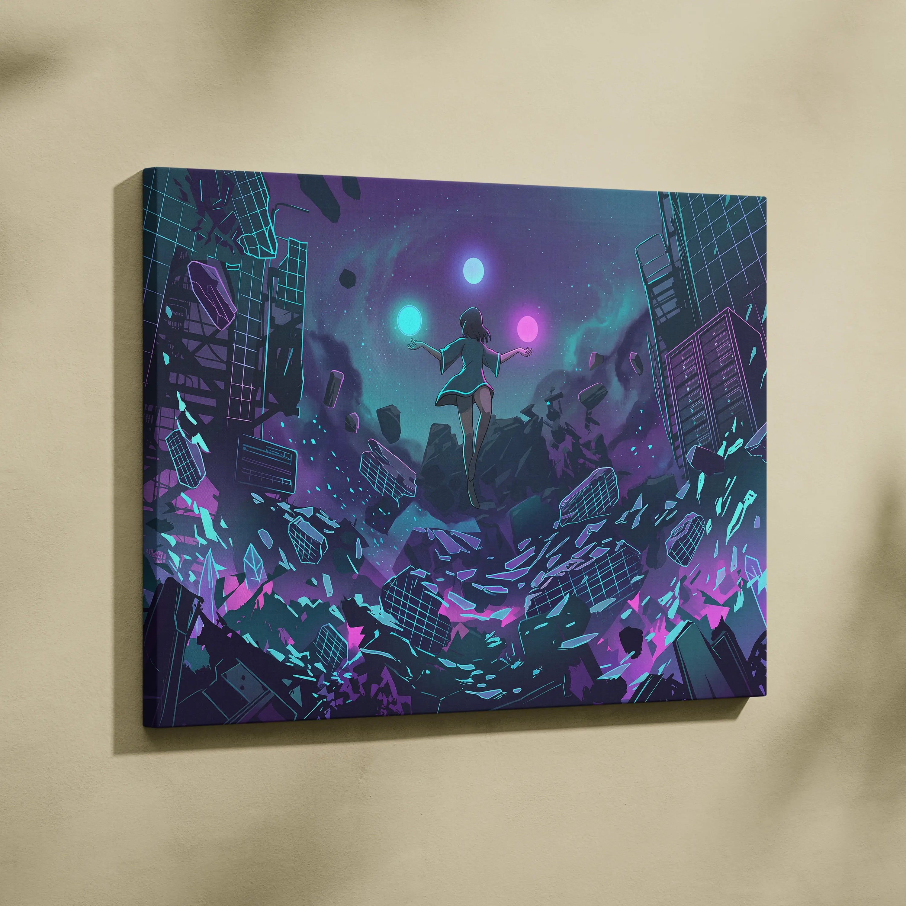 Vaporwave Fantasy Neon Canvas - Vaporwave Neon Pink Teal Room Retro Dreamy Neon Mood Vaporwave Modern Decor Canvas