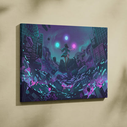 Vaporwave Fantasy Neon Canvas - Vaporwave Neon Pink Teal Room Retro Dreamy Neon Mood Vaporwave Modern Decor Canvas