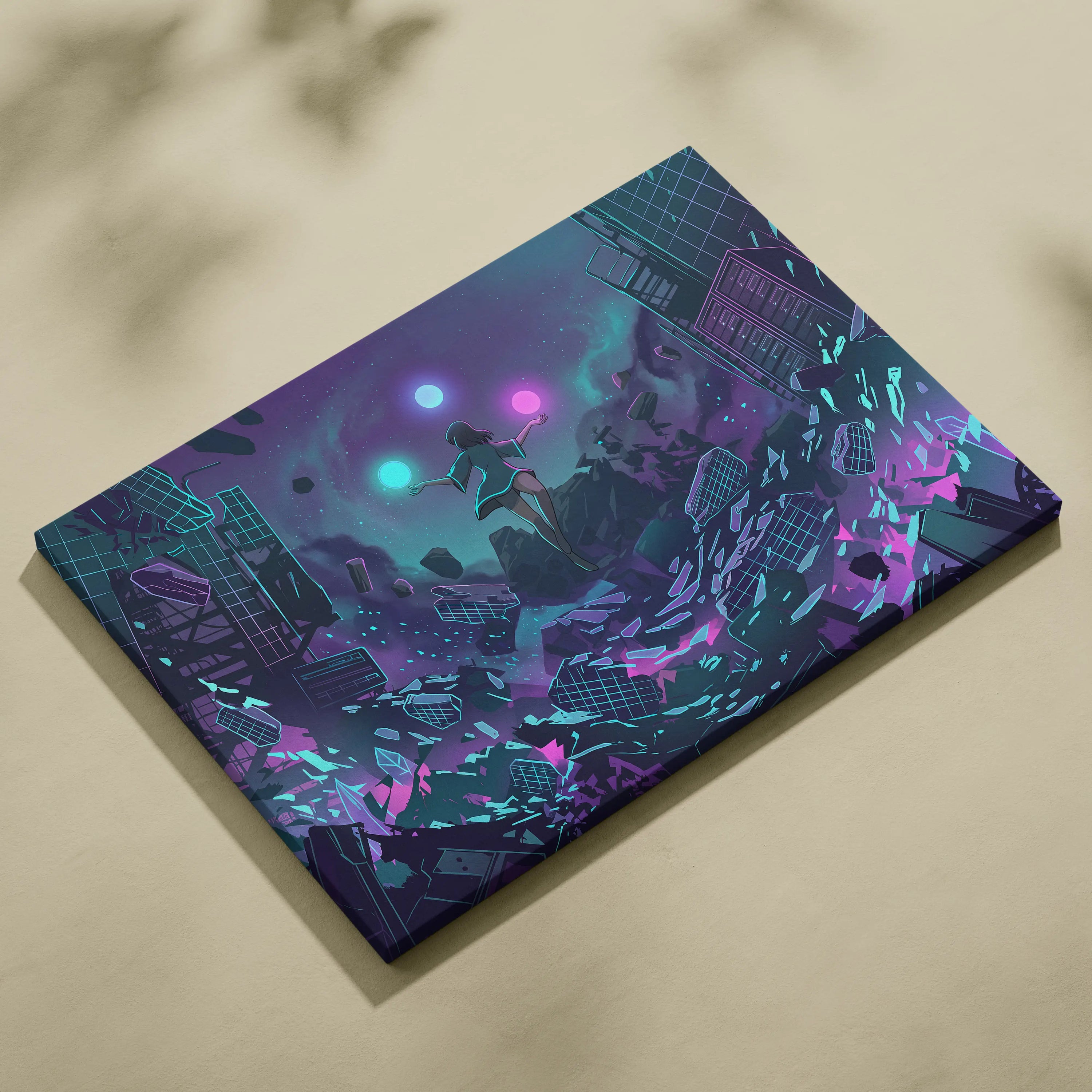 Vaporwave Fantasy Neon Canvas - Vaporwave Neon Pink Teal Room Retro Dreamy Neon Mood Vaporwave Modern Decor Canvas