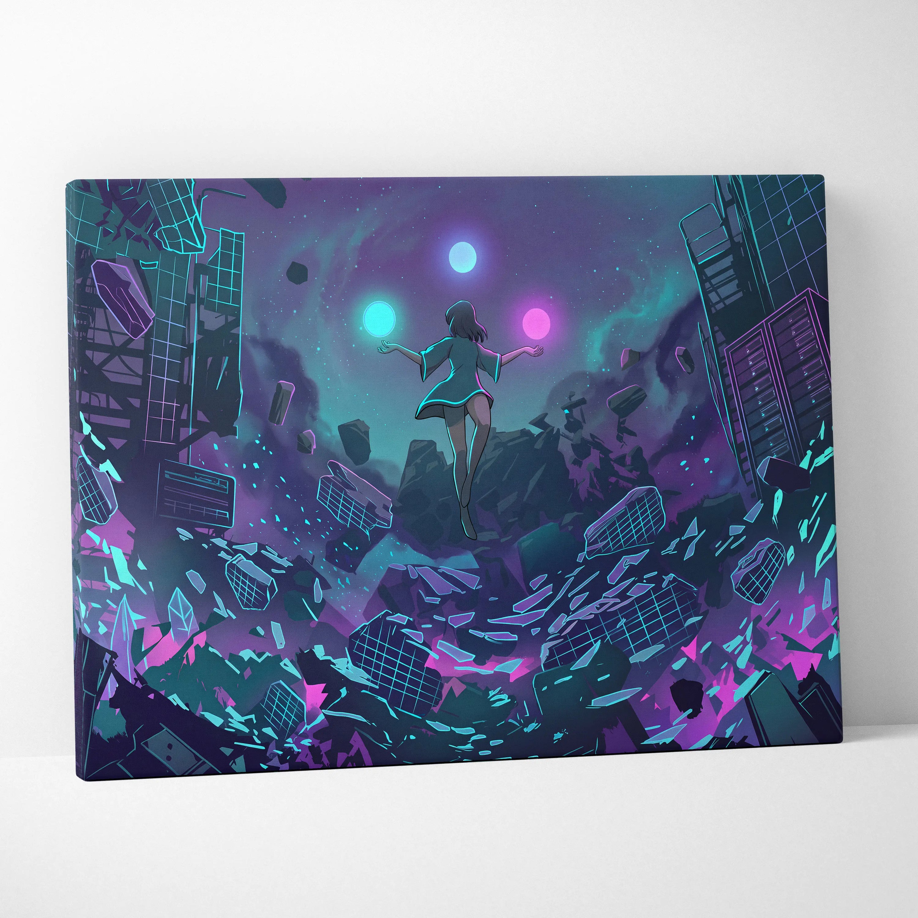 Vaporwave Fantasy Neon Canvas - Vaporwave Neon Pink Teal Room Retro Dreamy Neon Mood Vaporwave Modern Decor Canvas