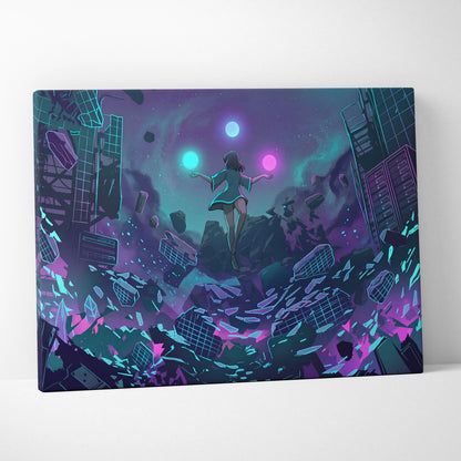 Vaporwave Fantasy Neon Canvas - Vaporwave Neon Pink Teal Room Retro Dreamy Neon Mood Vaporwave Modern Decor Canvas