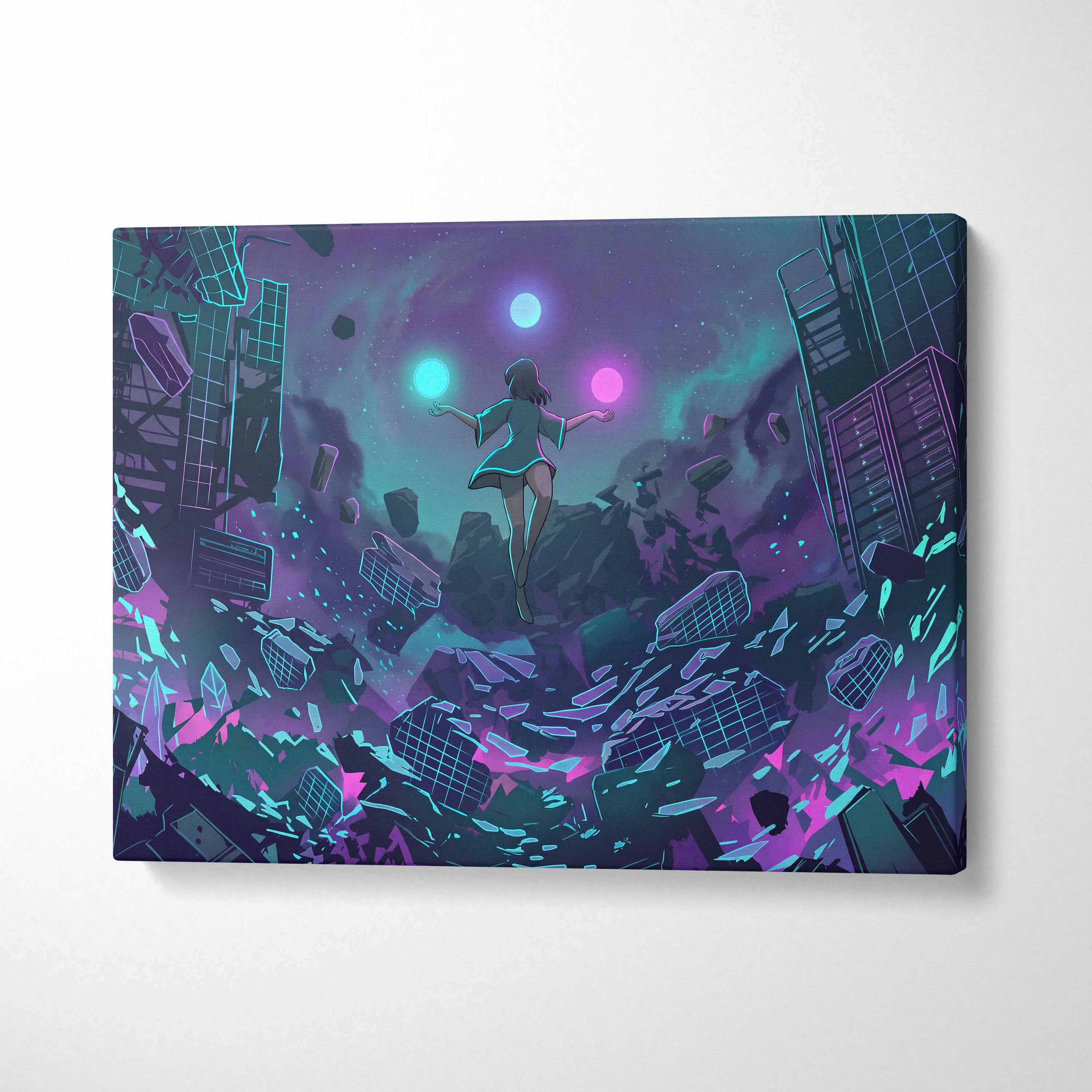 Vaporwave Fantasy Neon Canvas - Vaporwave Neon Pink Teal Room Retro Dreamy Neon Mood Vaporwave Modern Decor Canvas