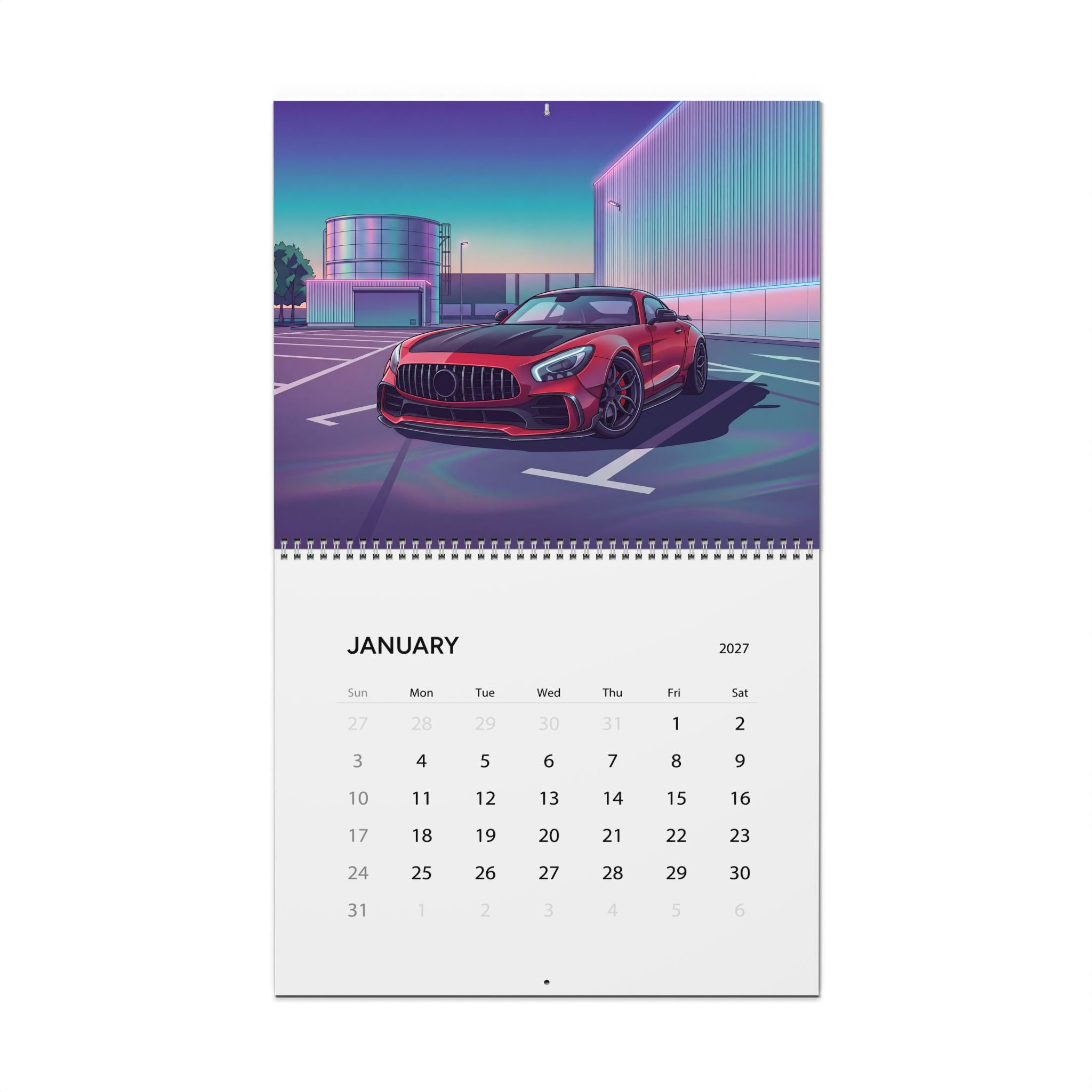 2027 European Car Vaporwave Wall Calendar – BMW Inspired Performance Cars & Retro Neon Artwork Collection