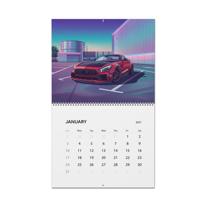 2027 European Car Vaporwave Wall Calendar – BMW Inspired Performance Cars & Retro Neon Artwork Collection