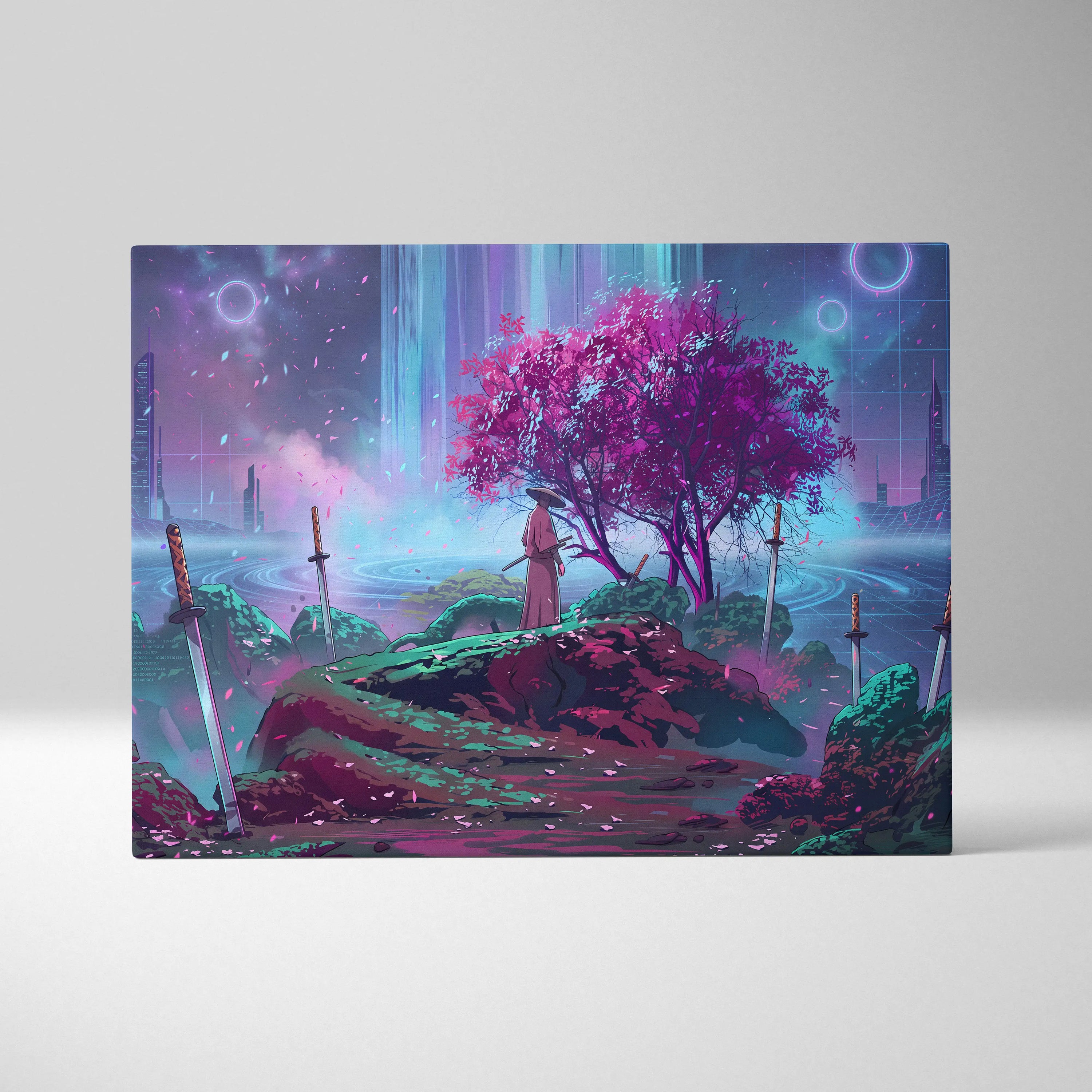 Vaporwave Fantasy Neon Canvas - Vaporwave Scene Purple Neon Living Room Dreamy Retro Futurism Wall Art Canvas