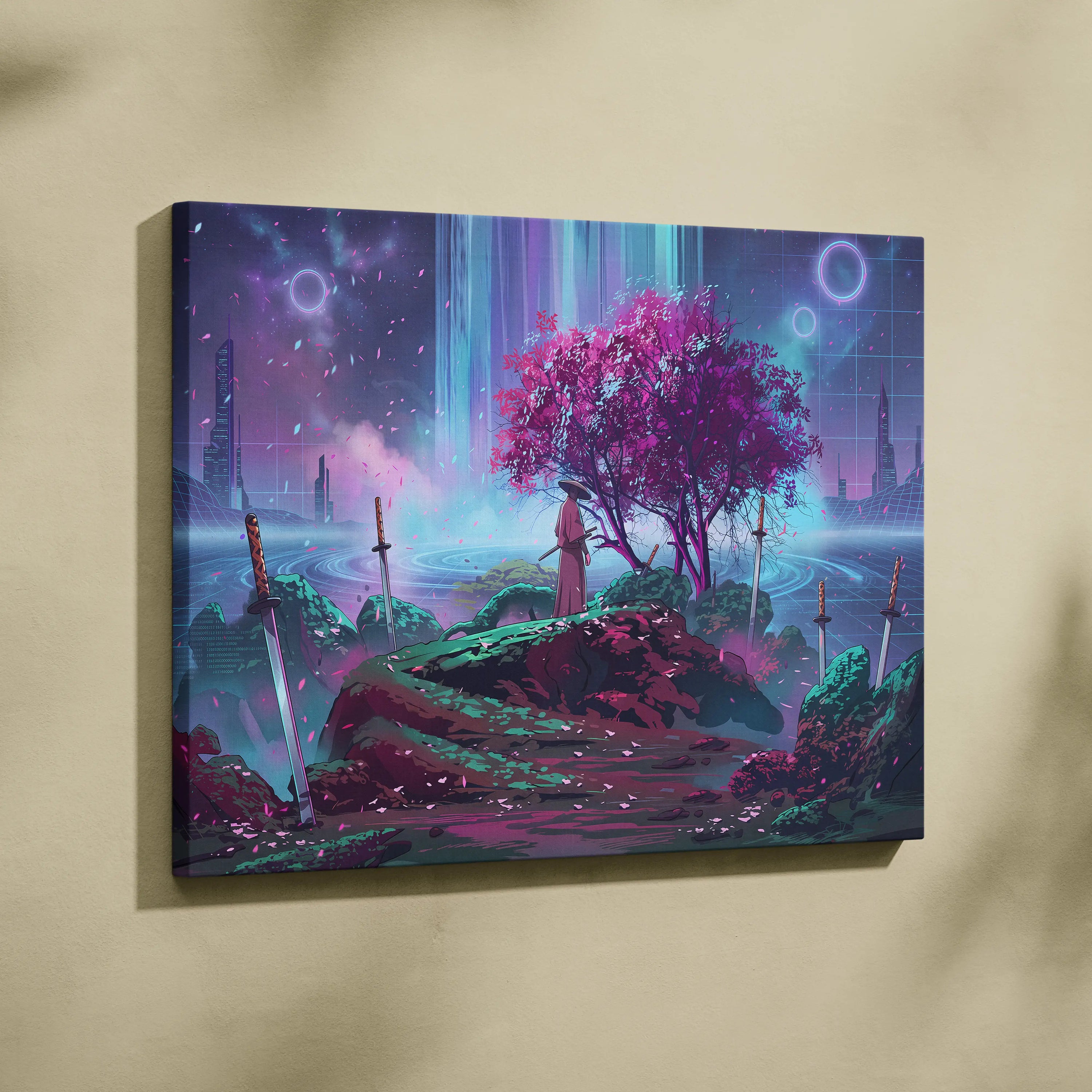 Vaporwave Fantasy Neon Canvas - Vaporwave Scene Purple Neon Living Room Dreamy Retro Futurism Wall Art Canvas