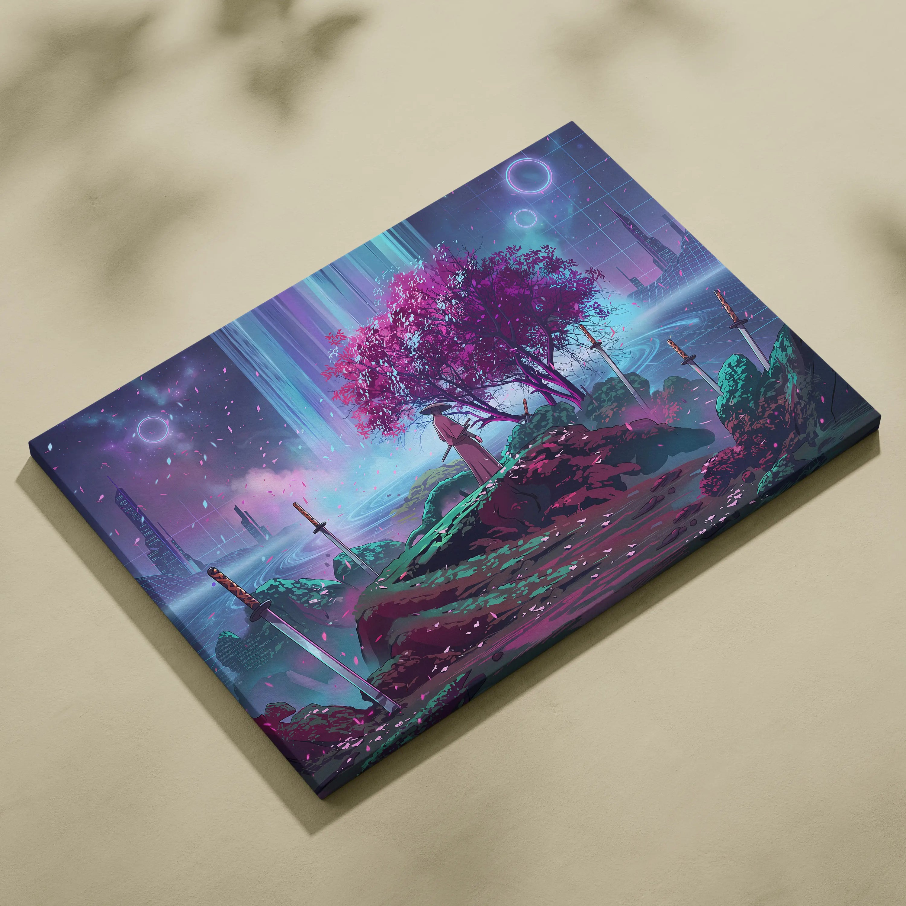 Vaporwave Fantasy Neon Canvas - Vaporwave Scene Purple Neon Living Room Dreamy Retro Futurism Wall Art Canvas