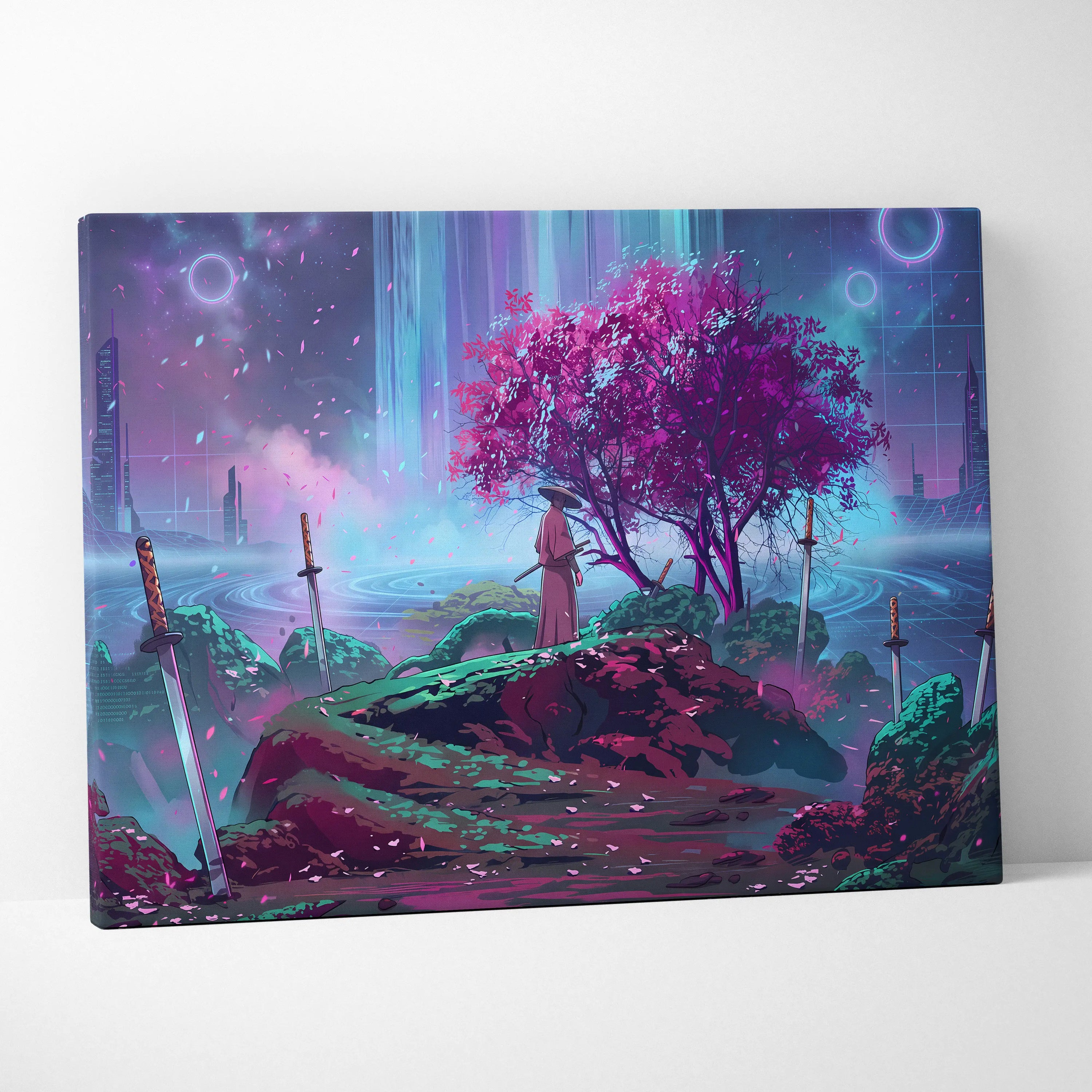 Vaporwave Fantasy Neon Canvas - Vaporwave Scene Purple Neon Living Room Dreamy Retro Futurism Wall Art Canvas