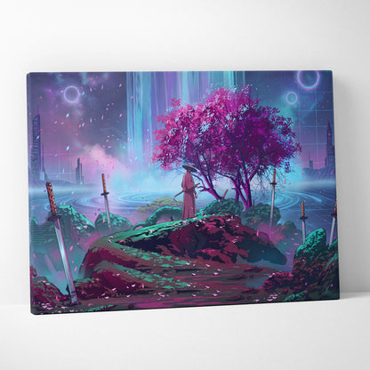 Vaporwave Fantasy Neon Canvas - Vaporwave Scene Purple Neon Living Room Dreamy Retro Futurism Wall Art Canvas