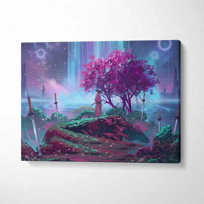 Vaporwave Fantasy Neon Canvas - Vaporwave Scene Purple Neon Living Room Dreamy Retro Futurism Wall Art Canvas