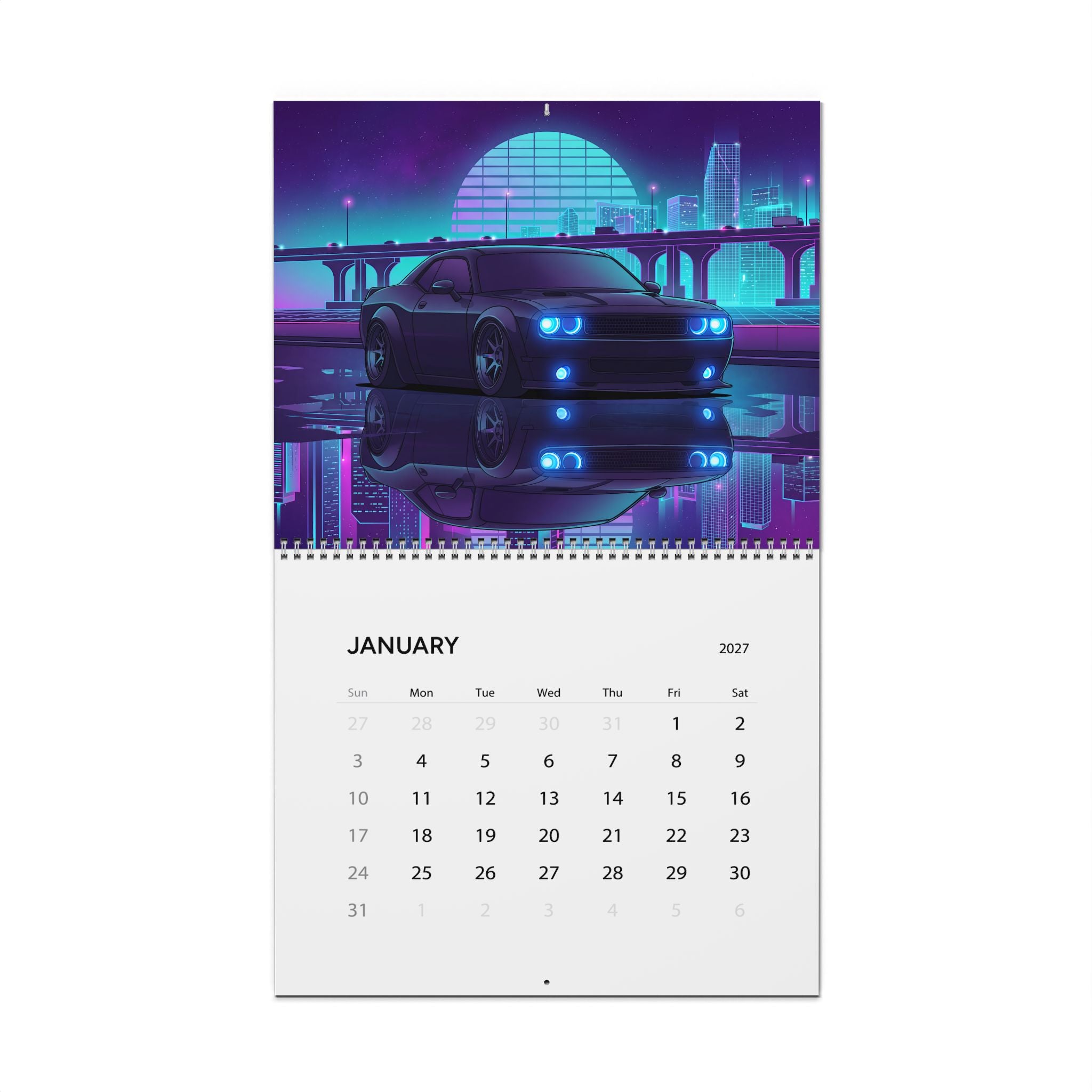 2027 Muscle Car Vaporwave Wall Calendar – American Performance Cars & Retro Neon Artwork Collection