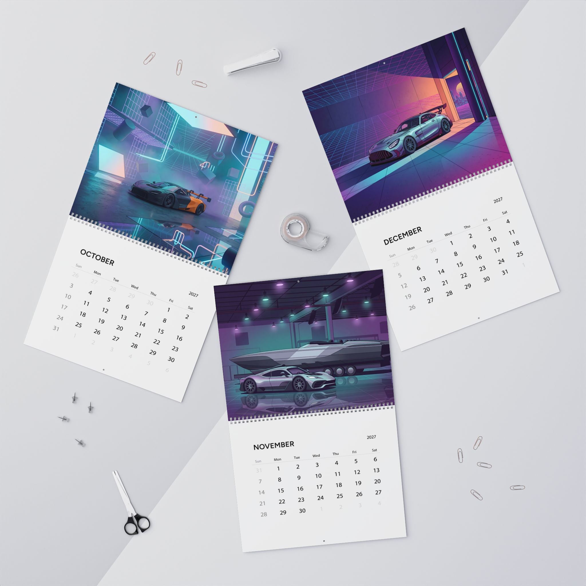 2027 Supercar Artwork Calendar – Vaporwave Inspired Exotic Cars & Retro Neon Designs