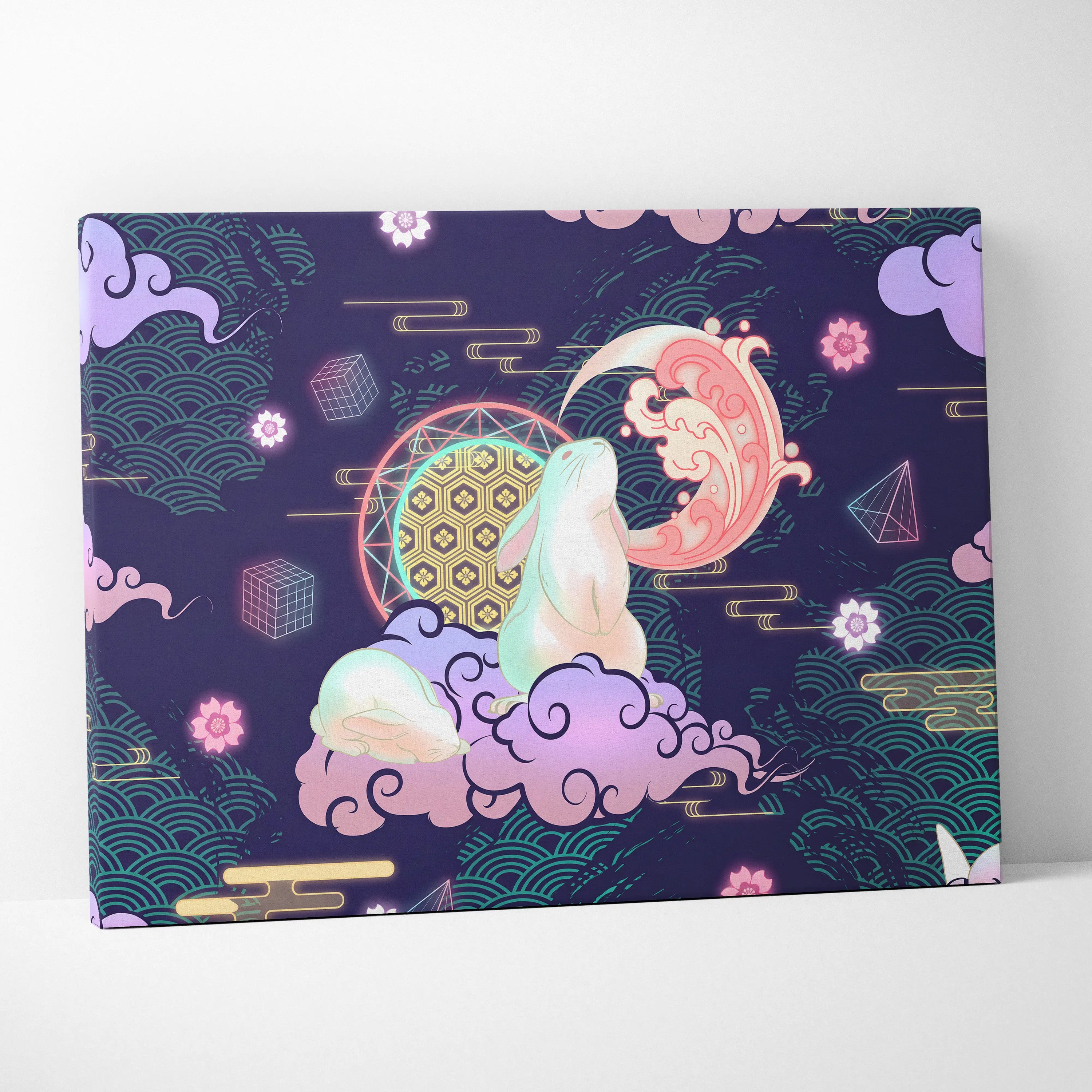 Vaporwave Japan Neon Canvas - Japan Landscape Neon Pastel Living Room Vaporwave Dreamy Retro Futuristic Canvas