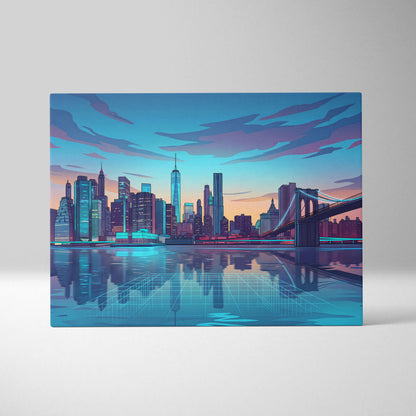 Neon City Vaporwave Canvas - Cityscape Neon Blues Purple Living Room Vaporwave Art Dreamy Retro Futurism Wall Art Canvas