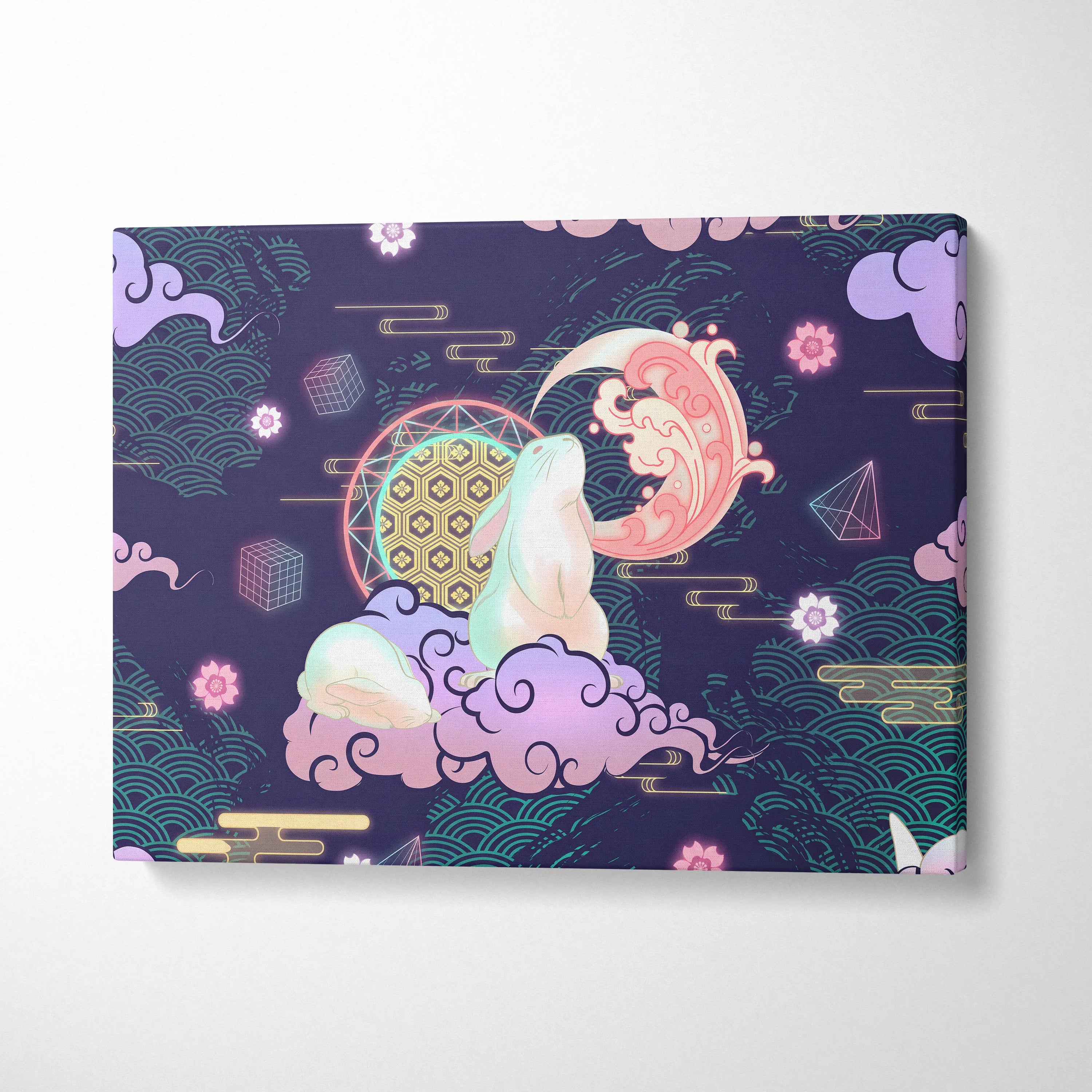 Vaporwave Japan Neon Canvas - Japan Landscape Neon Pastel Living Room Vaporwave Dreamy Retro Futuristic Canvas