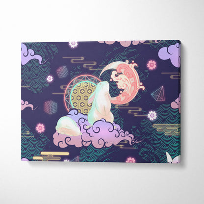 Vaporwave Japan Neon Canvas - Japan Landscape Neon Pastel Living Room Vaporwave Dreamy Retro Futuristic Canvas