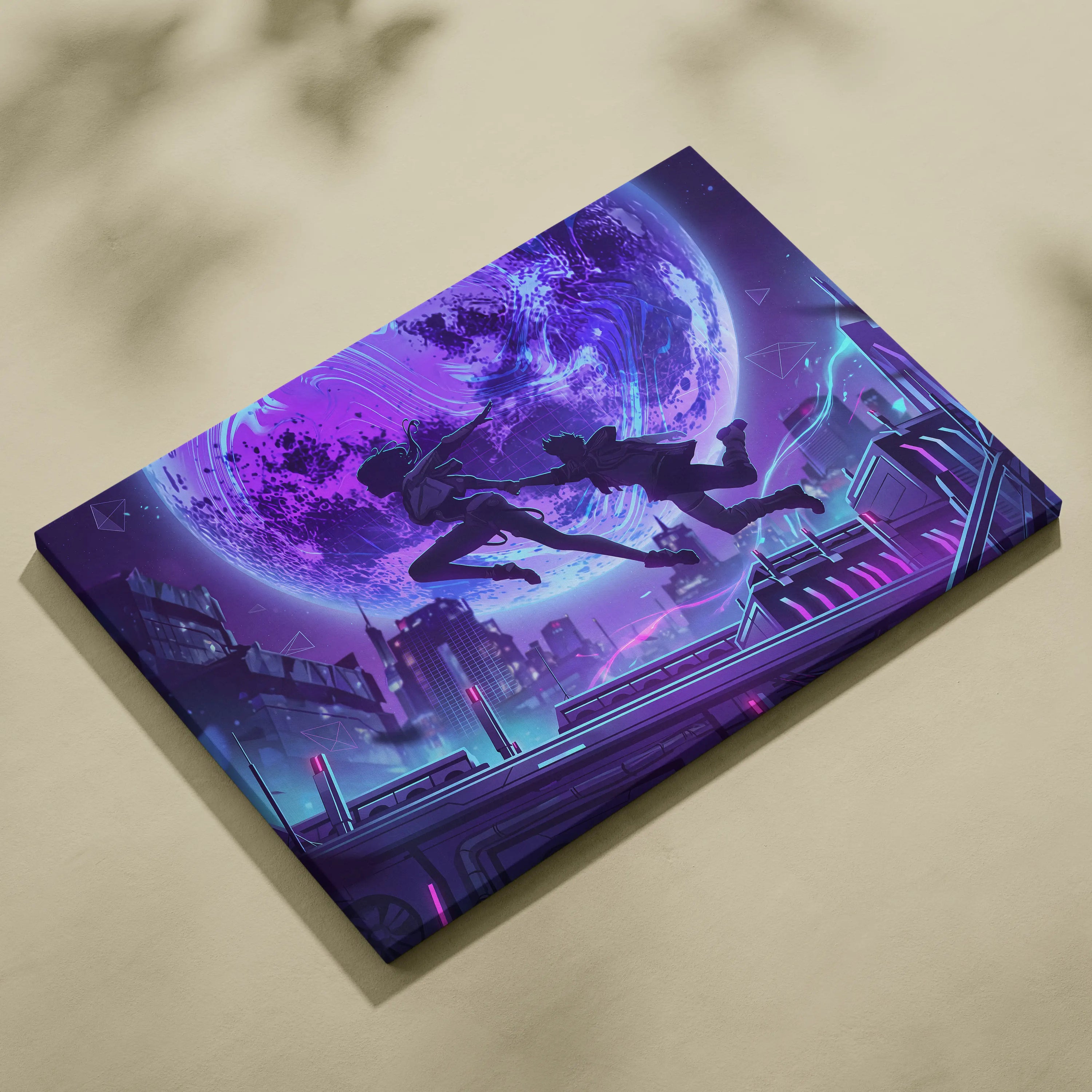 Vaporwave Neon Fantasy Canvas - Vaporwave Scene Neon Purple Blue Living Room Retro-Futurism Moody Neon Wall Art Canvas