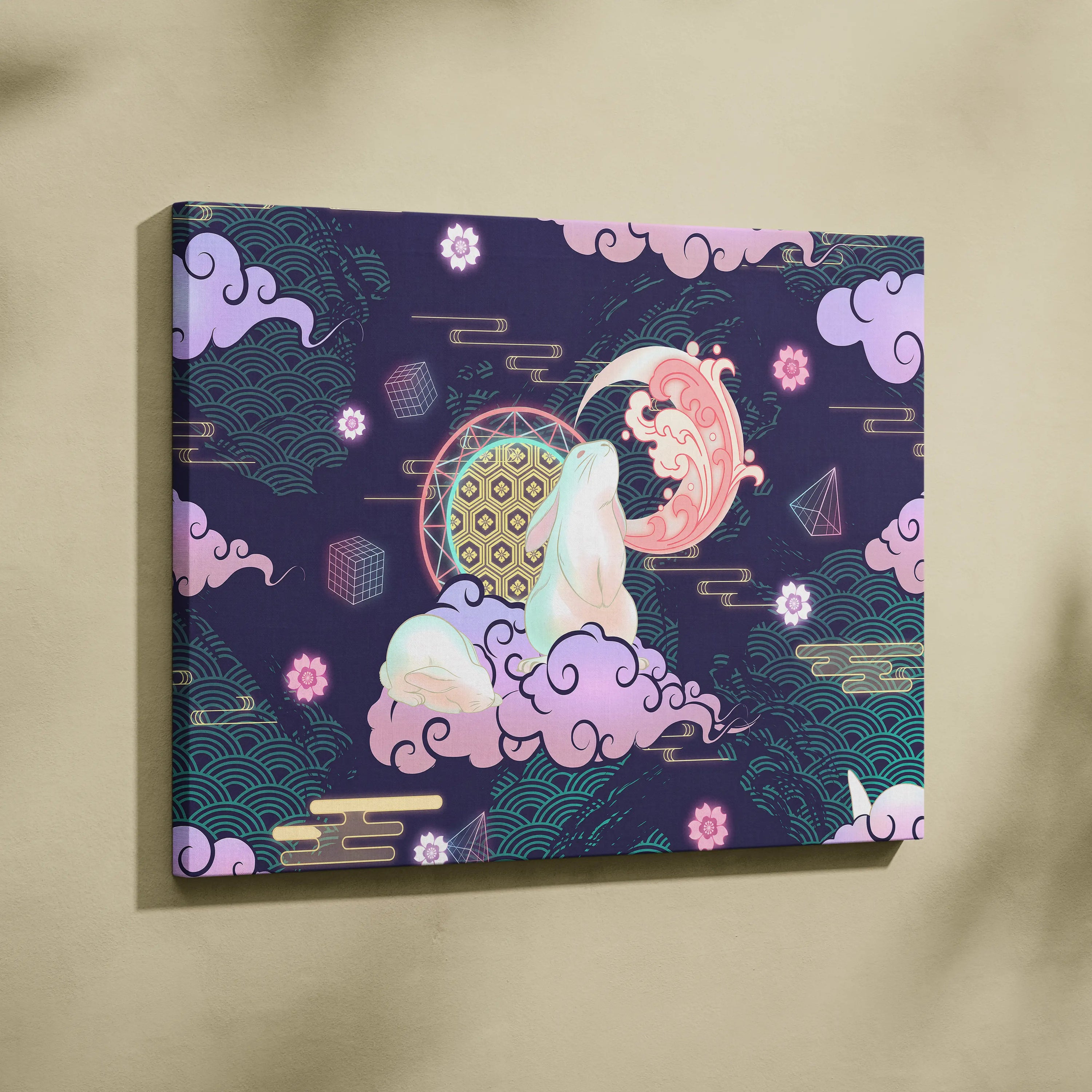 Vaporwave Japan Neon Canvas - Japan Landscape Neon Pastel Living Room Vaporwave Dreamy Retro Futuristic Canvas