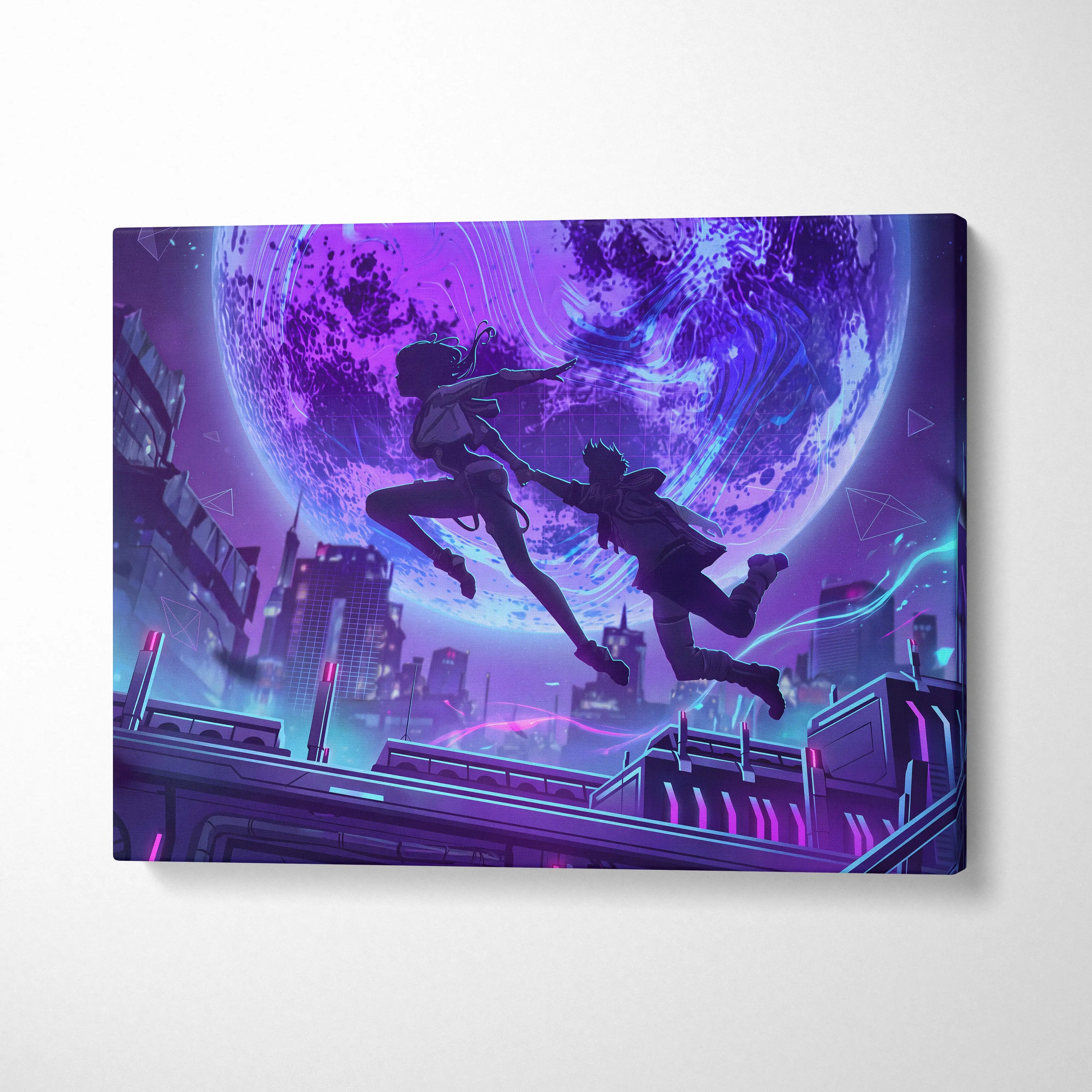 Vaporwave Neon Fantasy Canvas - Vaporwave Scene Neon Purple Blue Living Room Retro-Futurism Moody Neon Wall Art Canvas