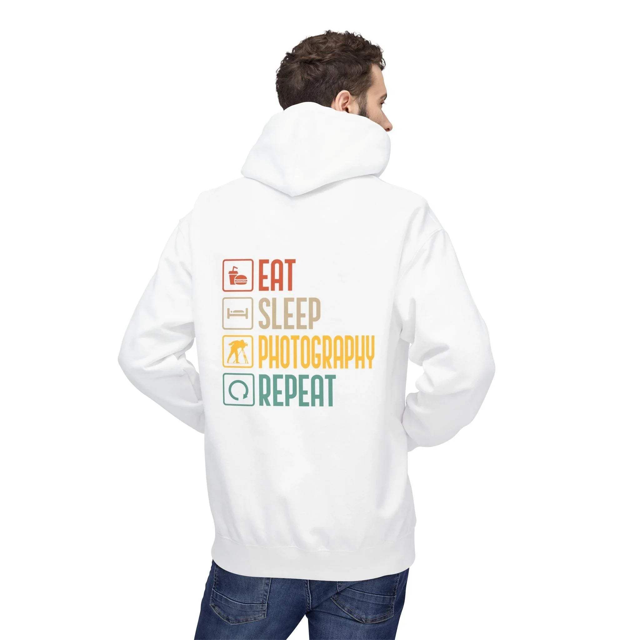 Cozy Photography Lover's Fleece Hoodie: "Eat, Sleep, Capture, Repeat"