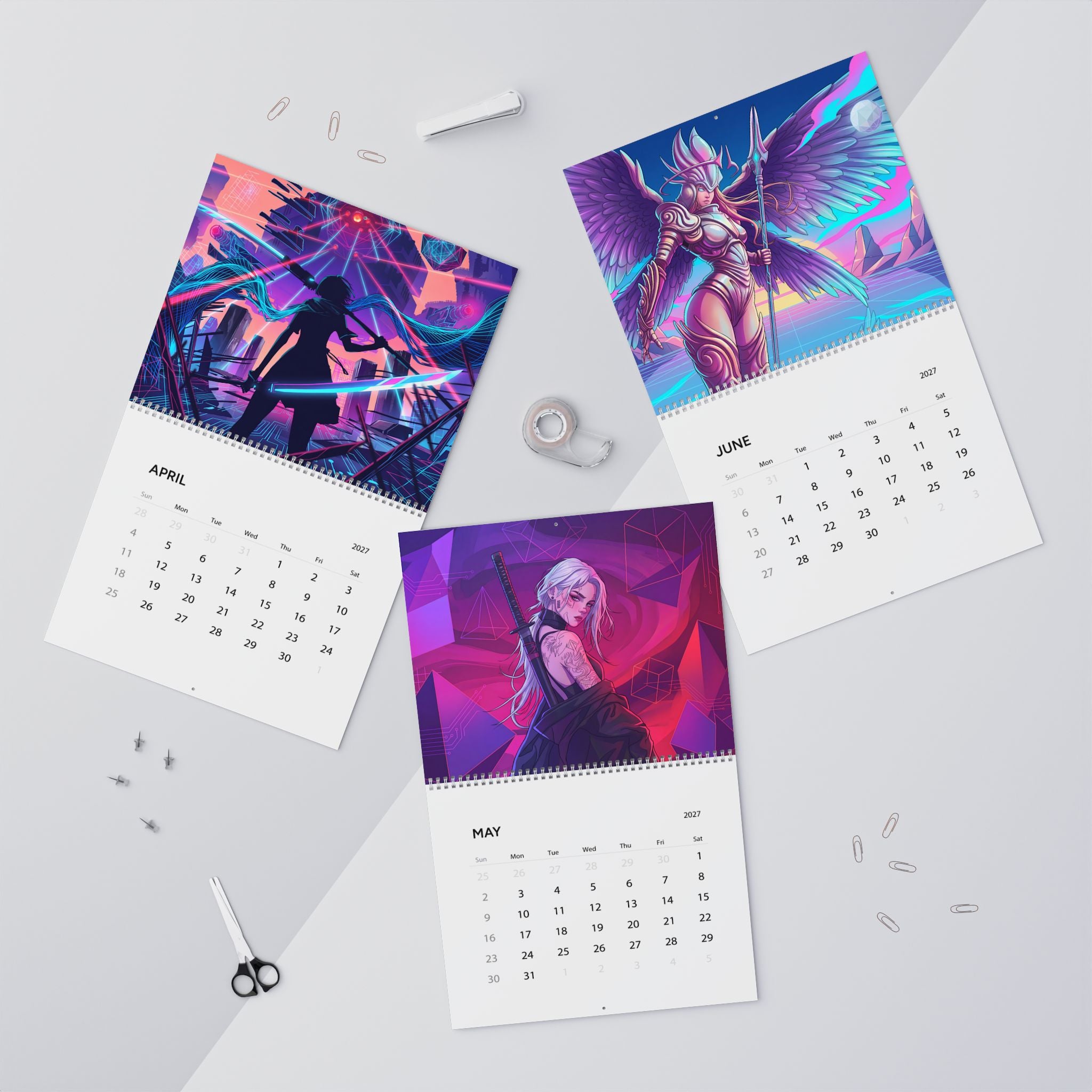 2027 Fantasy Vaporwave Artwork Wall Calendar – Retro Futuristic Neon Fantasy Art Collection