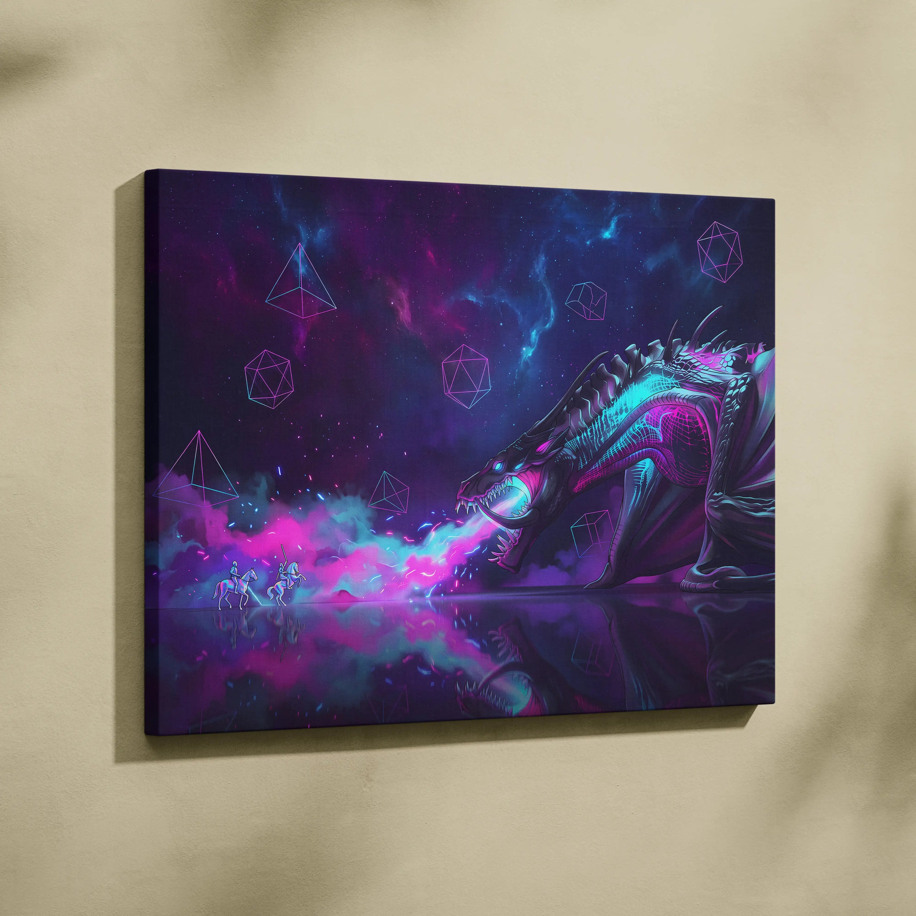 Vaporwave Dragon Canvas Fantasy - Dragon Neon Purple Blue Living Room Vaporwave Neon Dreamscape Cyberpunk Retro Canvas